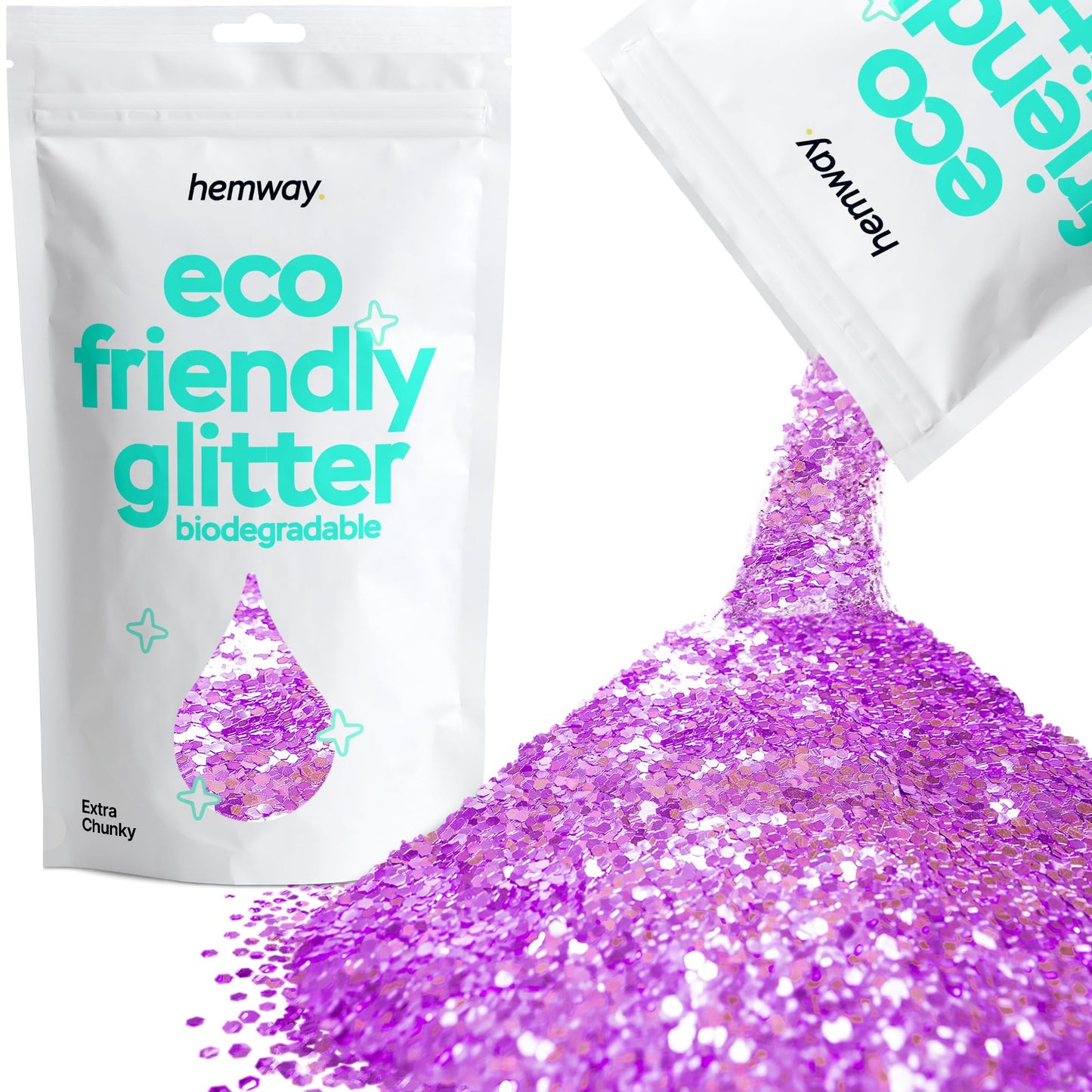 Hemway Eco Friendly Biodegradable Glitter 100g / 3.5oz Bio Cosmetic Safe Sparkle Vegan for Face, Eyeshadow, Body, Hair, Nail and Festival Makeup - Extra Chunky (1/24" 0.040" 1mm) - Lavender Purple