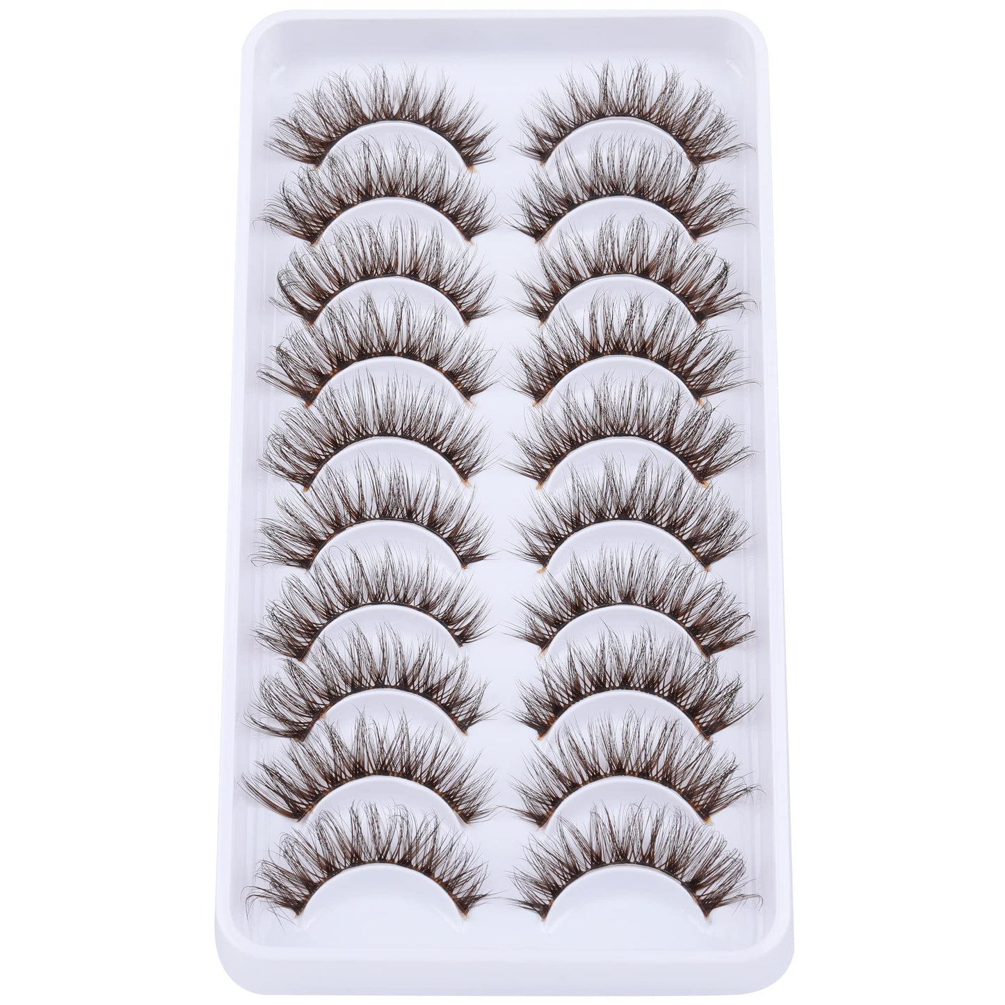 Ruairie Brown Lashes Natural Look False Eyelashes Cat Eye Natural Lashes Clear Band 14MM Fluffy Wispy False Lashes Strip 10 Pairs