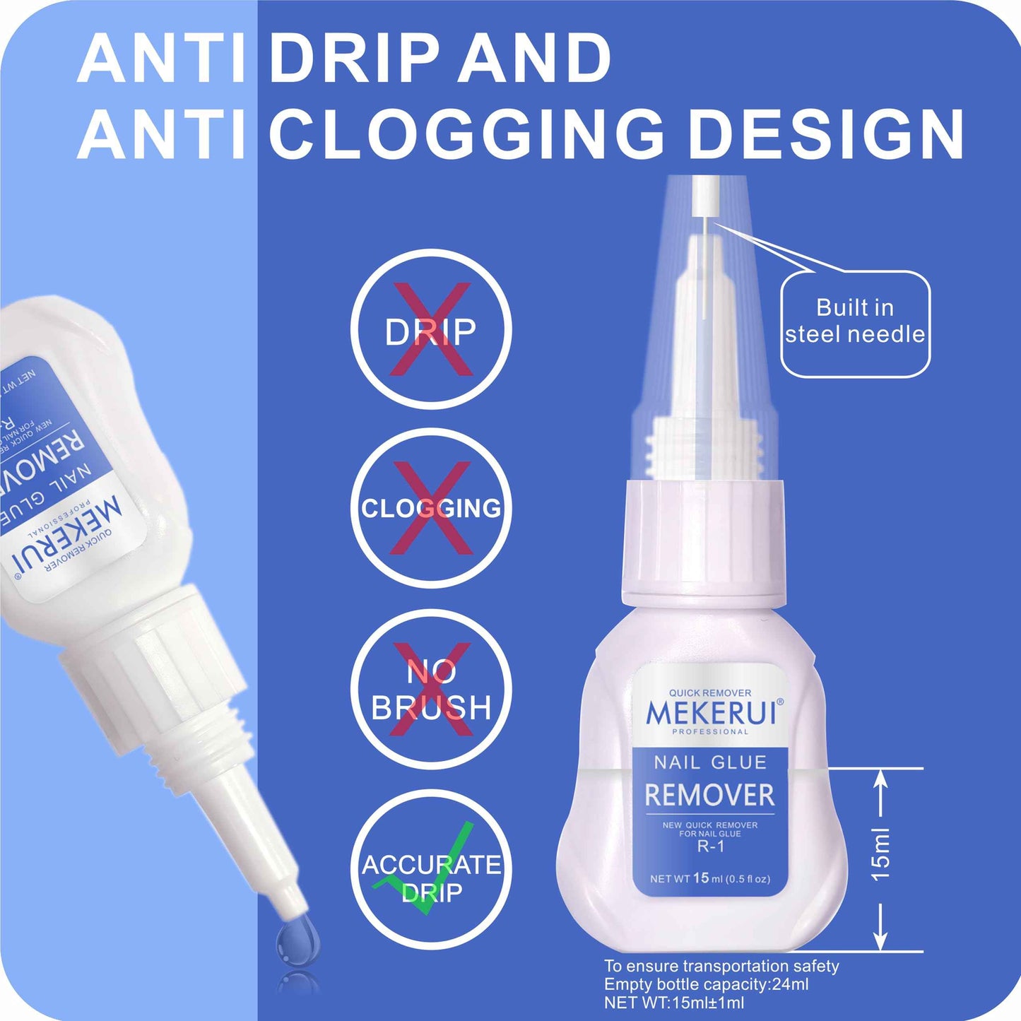 Mekerui Nail Glue & Remover Kit - 30+ Days Long-Lasting Gel, No UV Light Needed, Dropper-Type Quick Removal (G1 & R1 Professional Bundle)