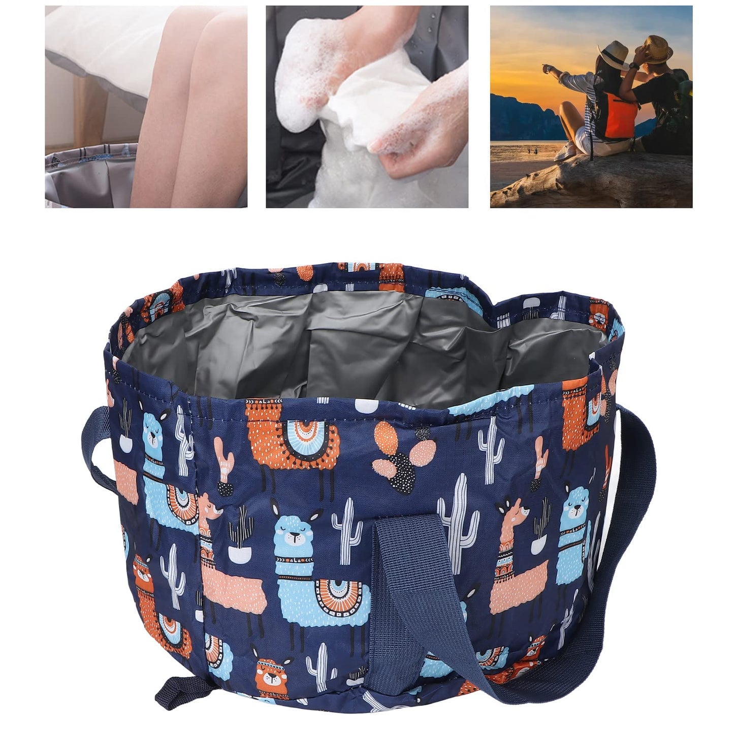 Collapsible Foot Basin 21L Portable Travel Foot Bath Tub Bag with Handles Folding Foot Bath Basin for Soaking Feet Pedicure Foot Spa Bucket Outdoor Camping Water Container(Navy)