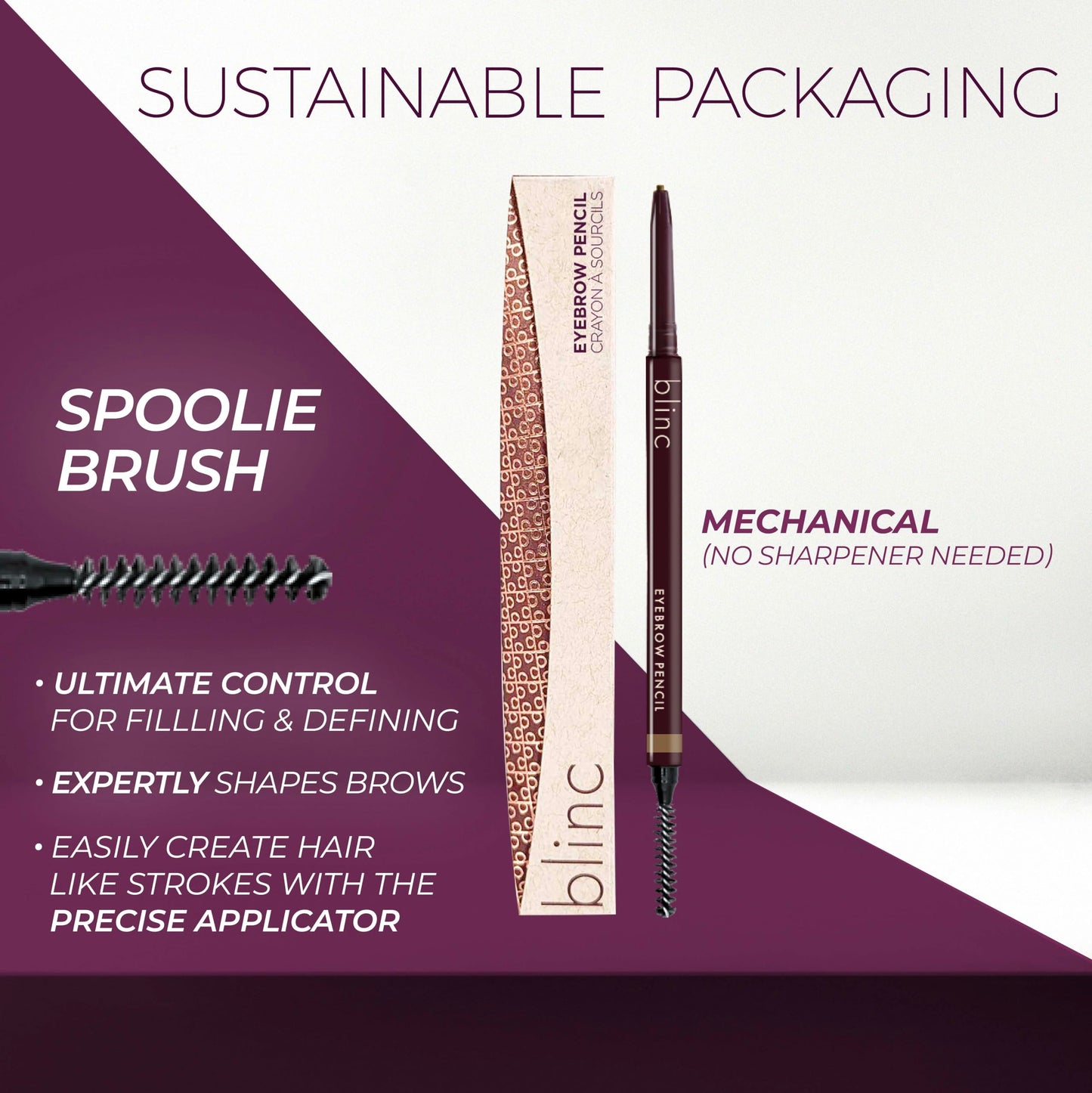 Blinc Eyebrow Pencil, Dual-Sided Precise, Fine Tip Eyebrow Pencil with Vitamins C & E, Natural Finish, Long-Wearing, Water-Resistant, Vegan, Gluten-Free & Cruelty-Free, Light Brunette, 0.09g/0.003 Oz.