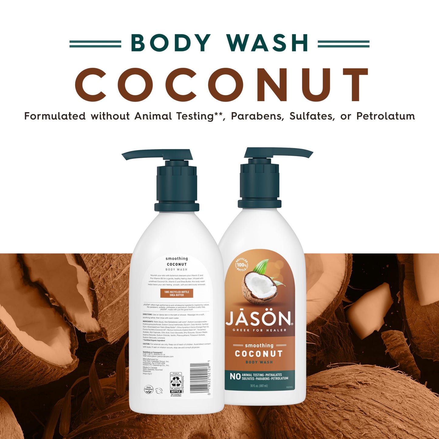 JASON Coconut Smoothing Body Wash, For a Gentle Feeling Clean, 30 Fluid Ounces