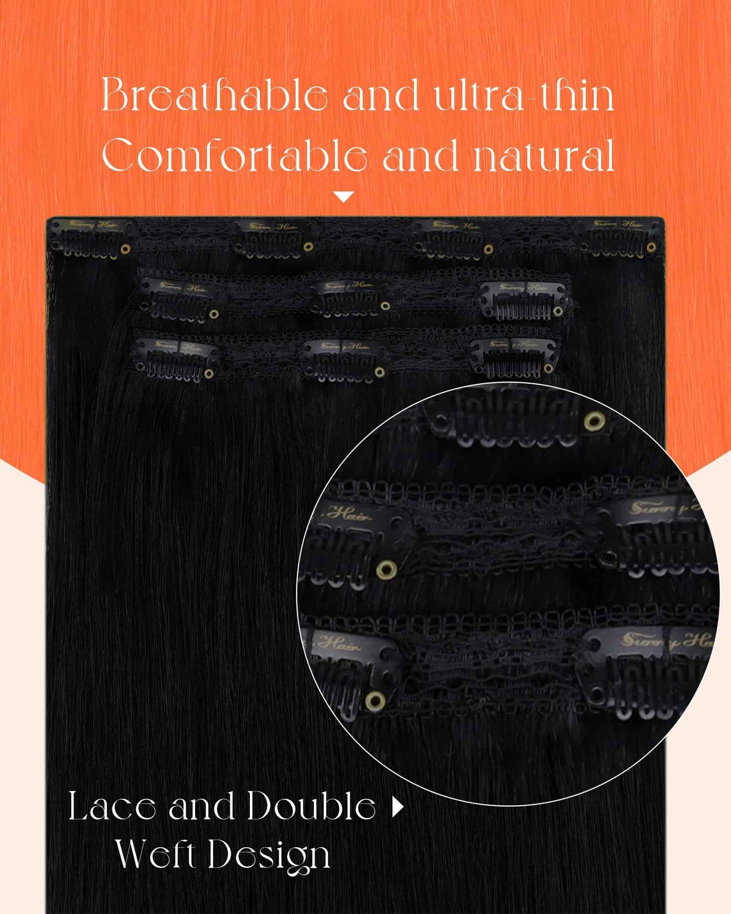 Sunny Hair Clip in Hair Extensions Straight Human Hair Clip in Extensions Remy Clip in Hair Extensions Real Human Hair Extensions Clip ins Jet Black Color 1 for Women 14inch