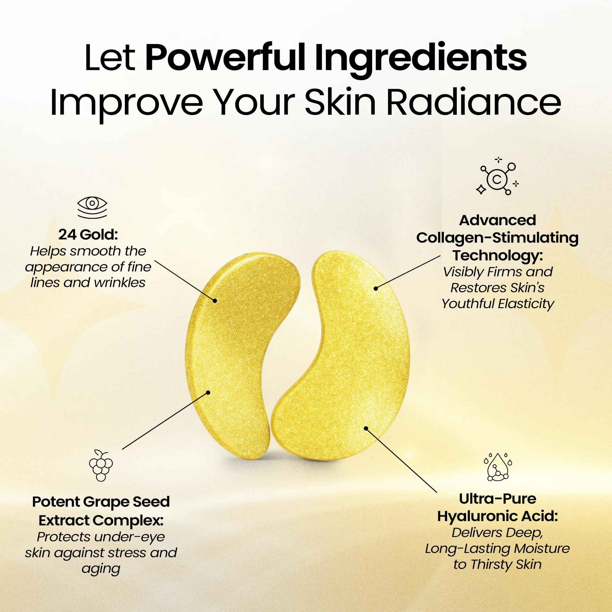 LA PURE 24k Gold Under Eye Mask for Dark Circles and Puffiness, Revitalizing & Non-Irritating Anti Aging Eye Patches with Hyaluronic Acid & Collagen - Dermatologically Tested - 15 Pairs Eye Gel Pads