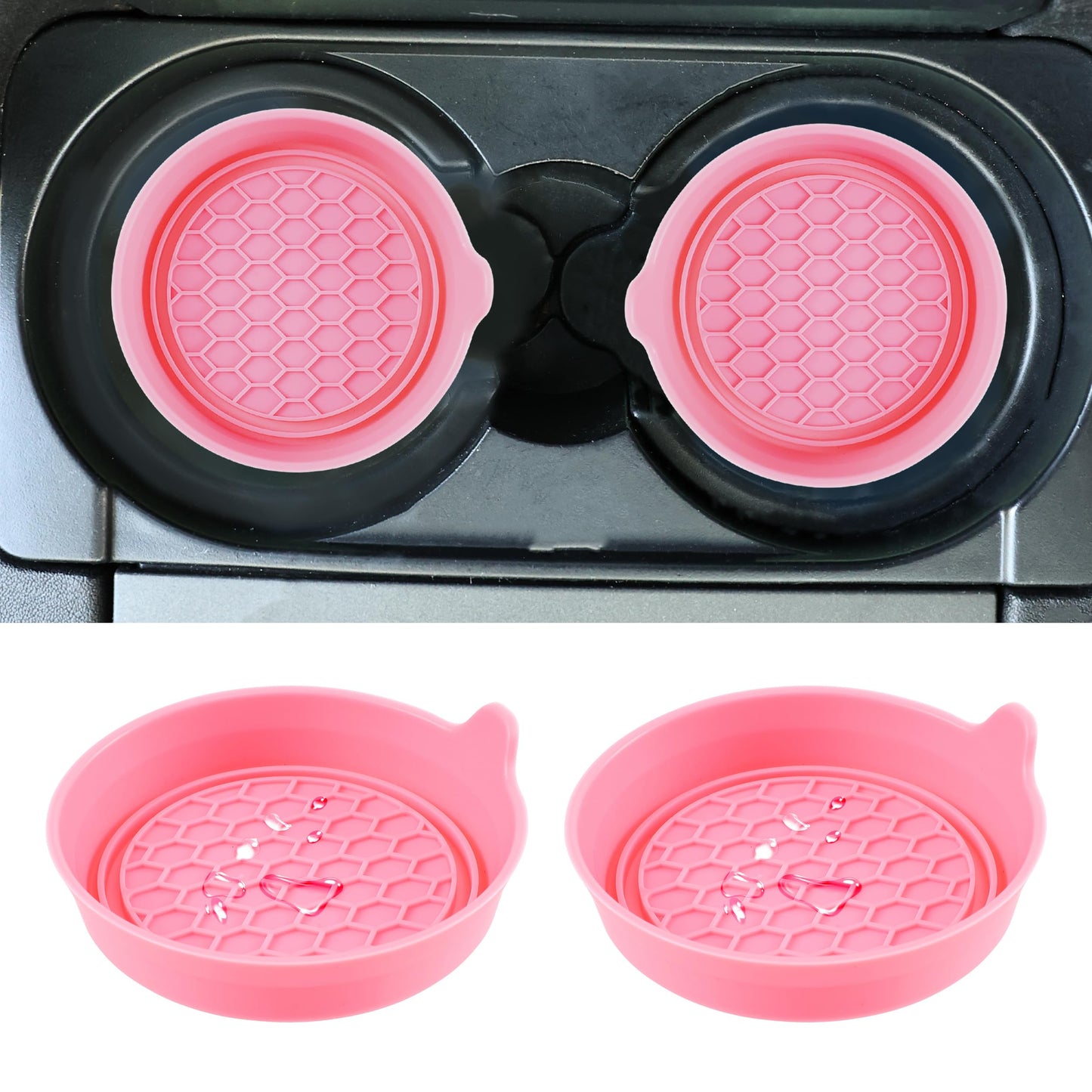 Amooca Car Cup Coaster Universal Automotive Waterproof Non-Slip Cup Holders Sift-Proof Spill Holder Car Interior Accessories 2 Pack Sakura Pink