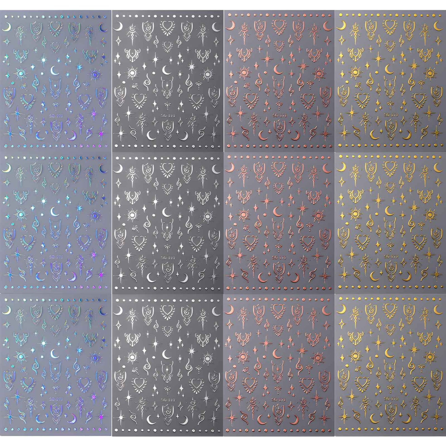 Namrec 12 Sheets Star Nail Stickers for Nail Art Gold Moon Star Nail Art Stickers Decals 3D Self Adhesive Aurora Nail Decals Silver Star Nail Art Design Decoration Accessories for Women, Style 3