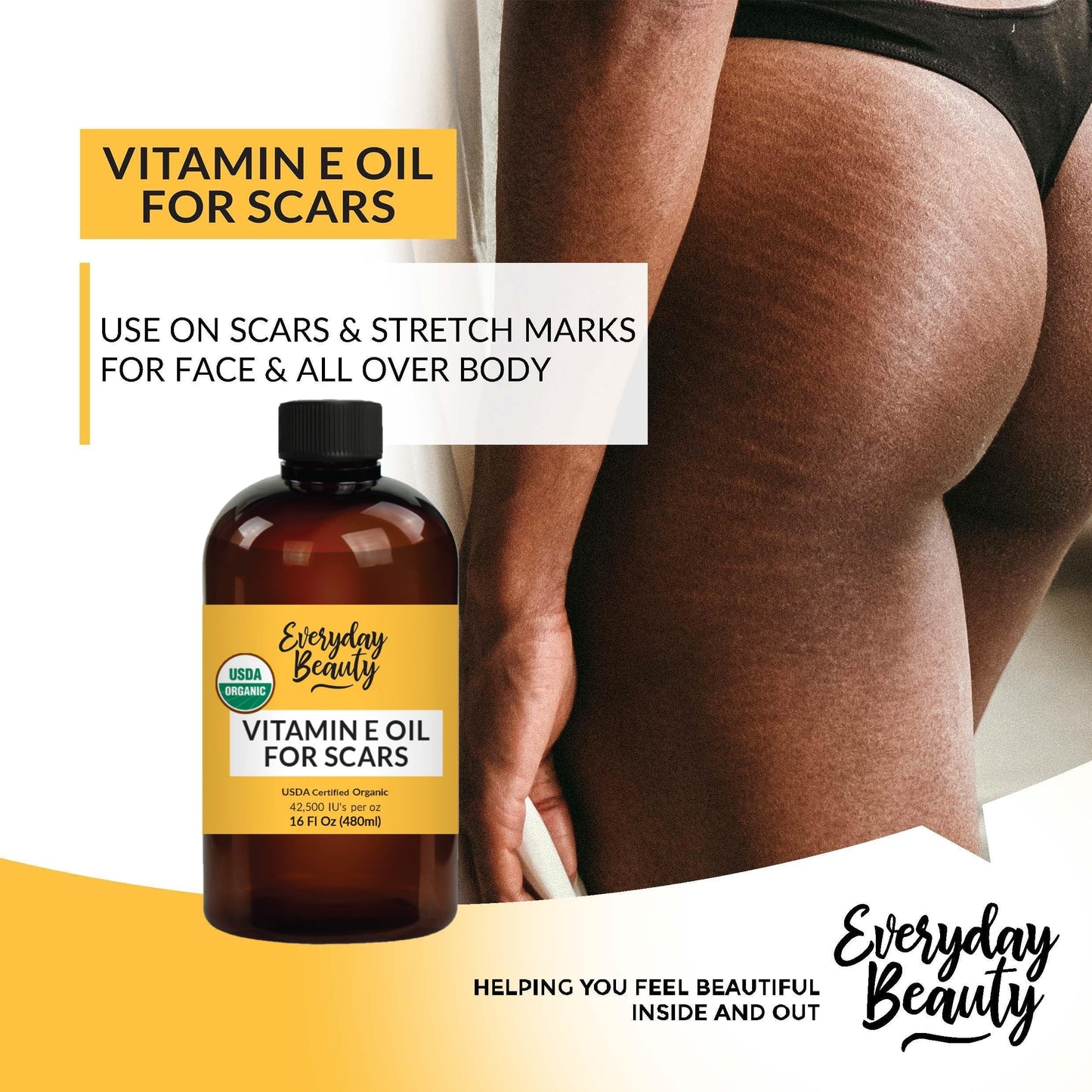 Organic Vitamin E Oil for Scars - All Natural & Vegan Skin Moisturizer 16oz - Light & Unscented Great for Scars After Surgery - Reduce Wrinkles, Anti Aging, Lighten Dark Spots - Face, Skin & All Over