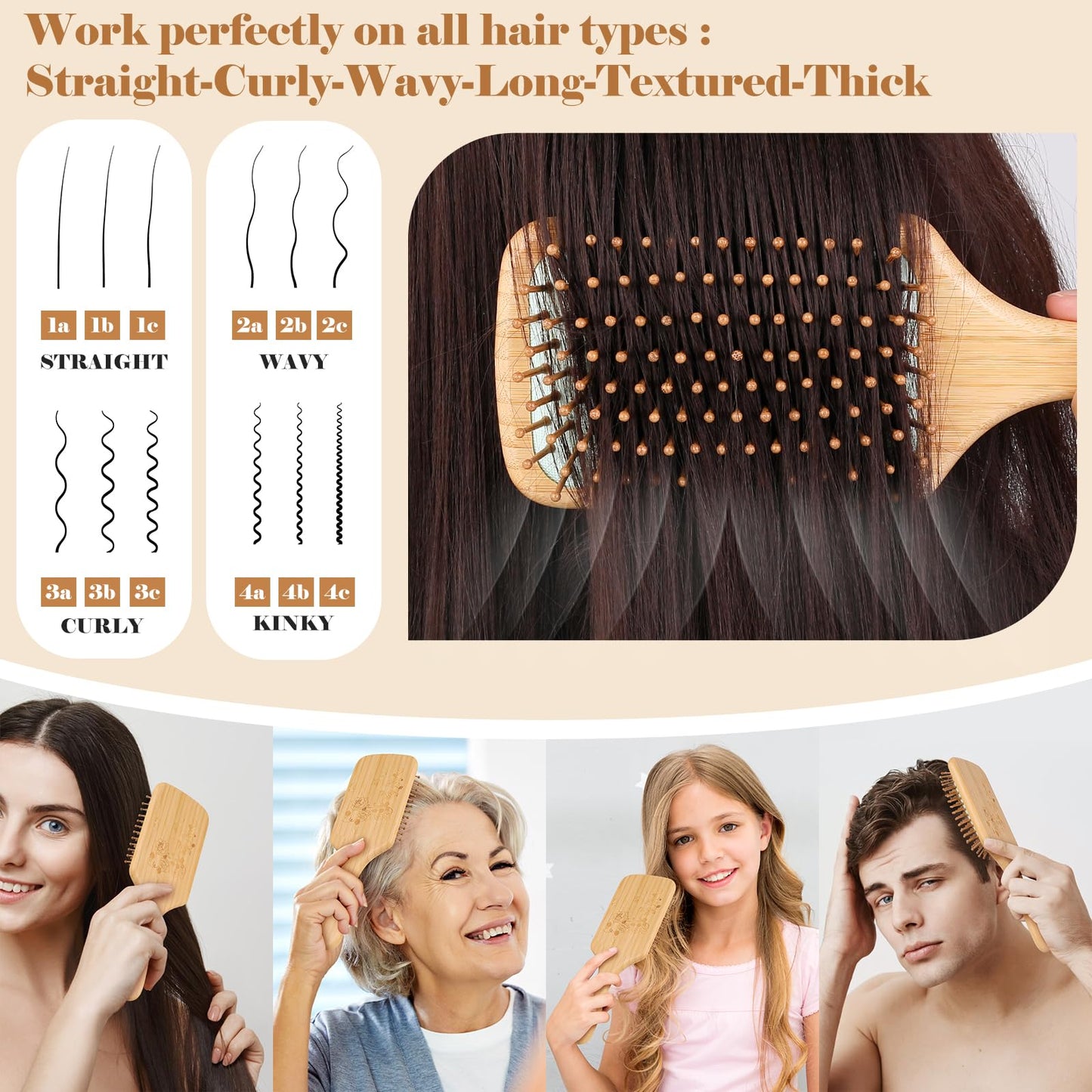 Hair Brush-Sofmild Natural Bamboo Wood Paddle Detangle Brush&Teasing Edge Hairbrush Set for Women Men Massaging Scalp Brushing Curly Straight Dry Hair Care Daily