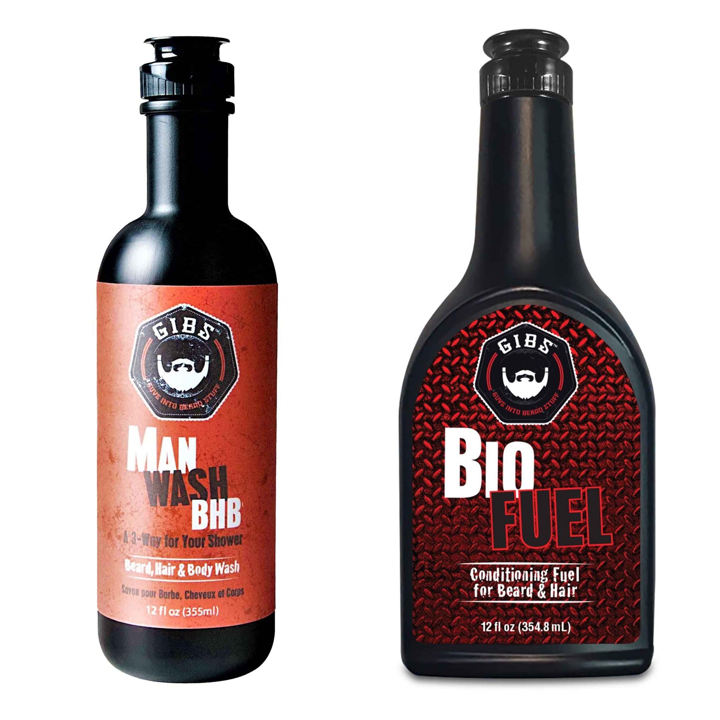 GIBS GROOMING ManWash and Biofuel 12oz Set - Shampoo, Body Wash, and Conditioner