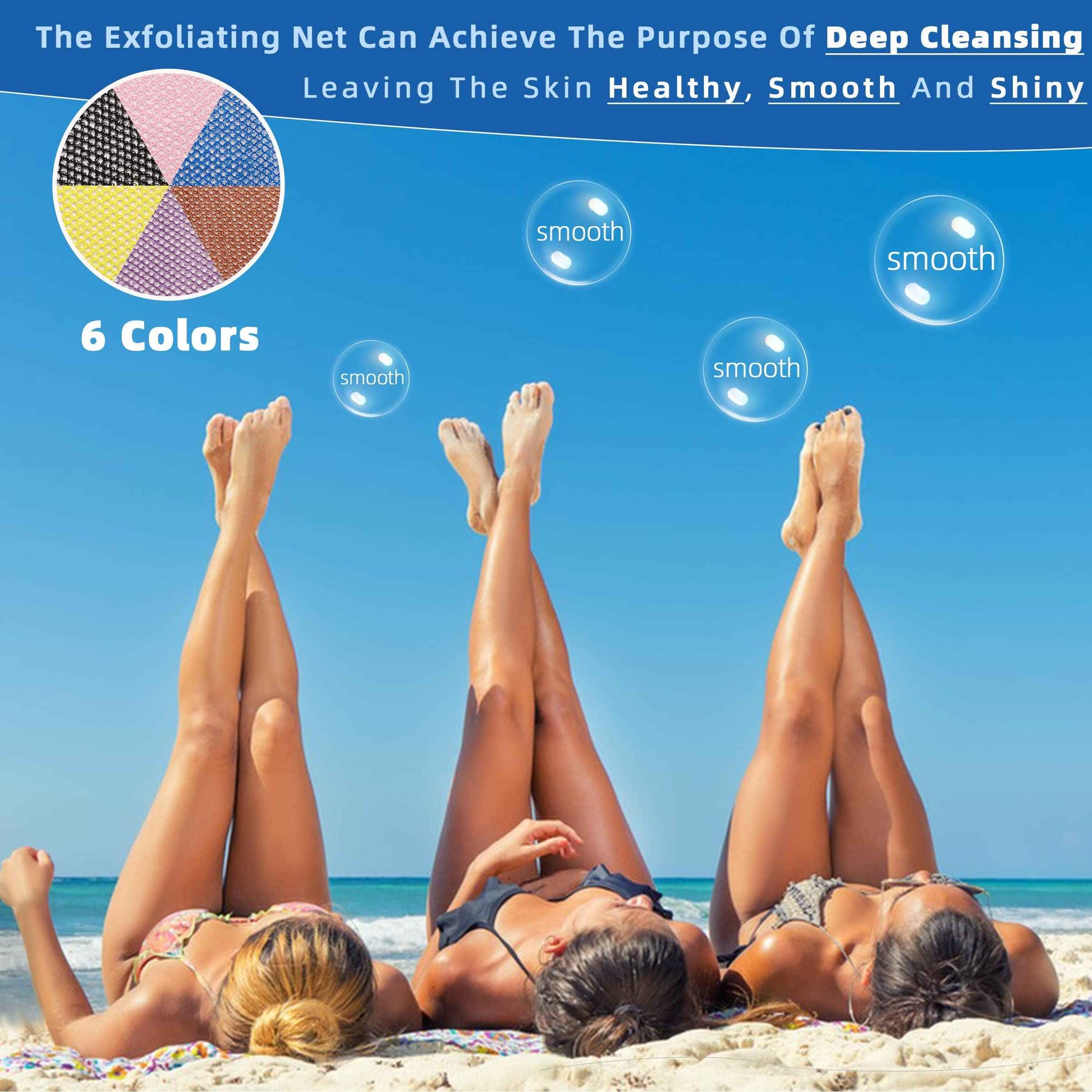 BHYTAKI 6 Pieces African Net Sponge African Exfoliating Net Long African Bath Sponge Washcloth Shower Net African Body Scrubber Net for Skin Smoother Daily Use(Pink,Yellow,Purple,Black,Blue,Brown)