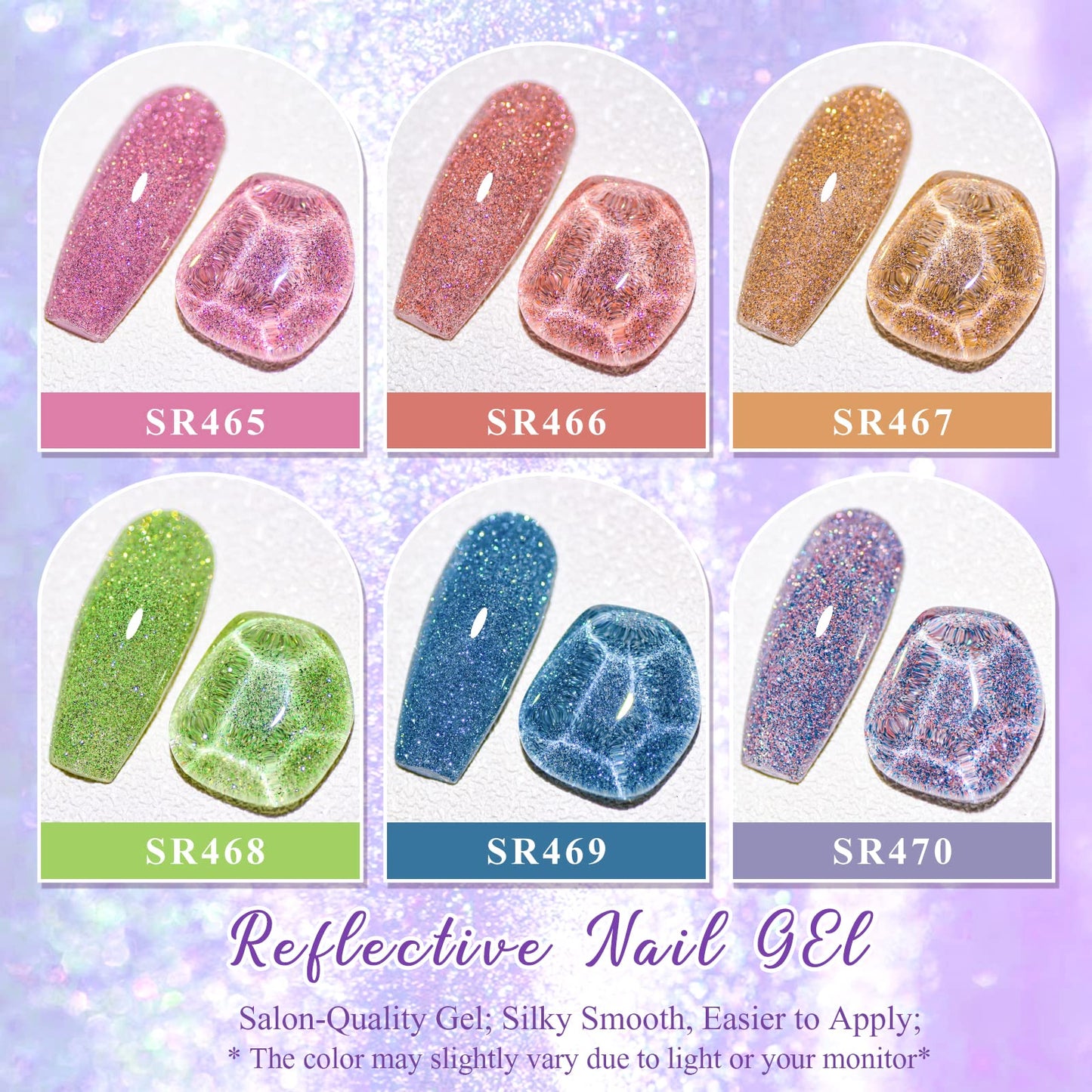 MEET ACROSS Colour Reflective Glitter Gel Nail Polish, Shimmery Glitter Gel Polish Set, Sparkly Shiny Gel Nail Art Varnish Manicure Kit, Soak Off LED Lamp, for Beginners DIY at Home