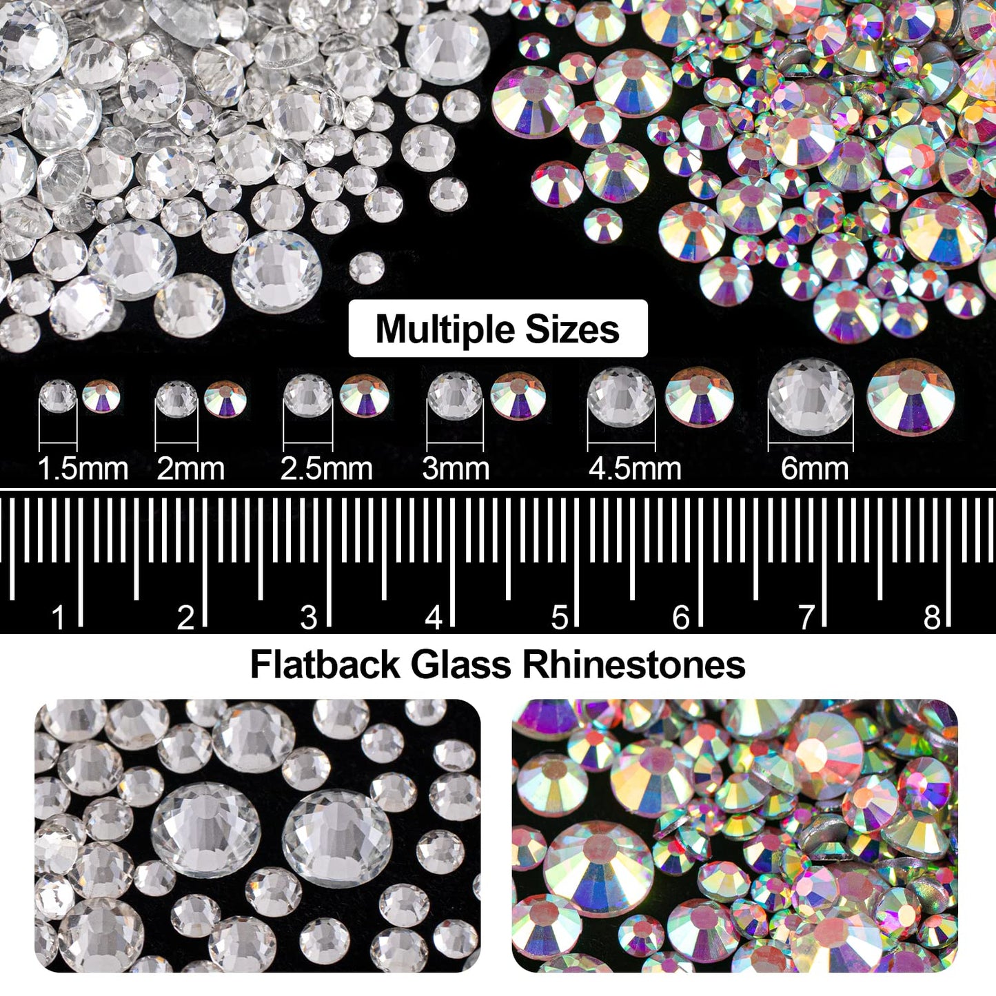 Flat Back Rhinestone Kits Colorful Rhinestones+Crystal AB&Transparent White Gems With Picker Pencil And Tweezer For Home DIY And Professional Nail Art