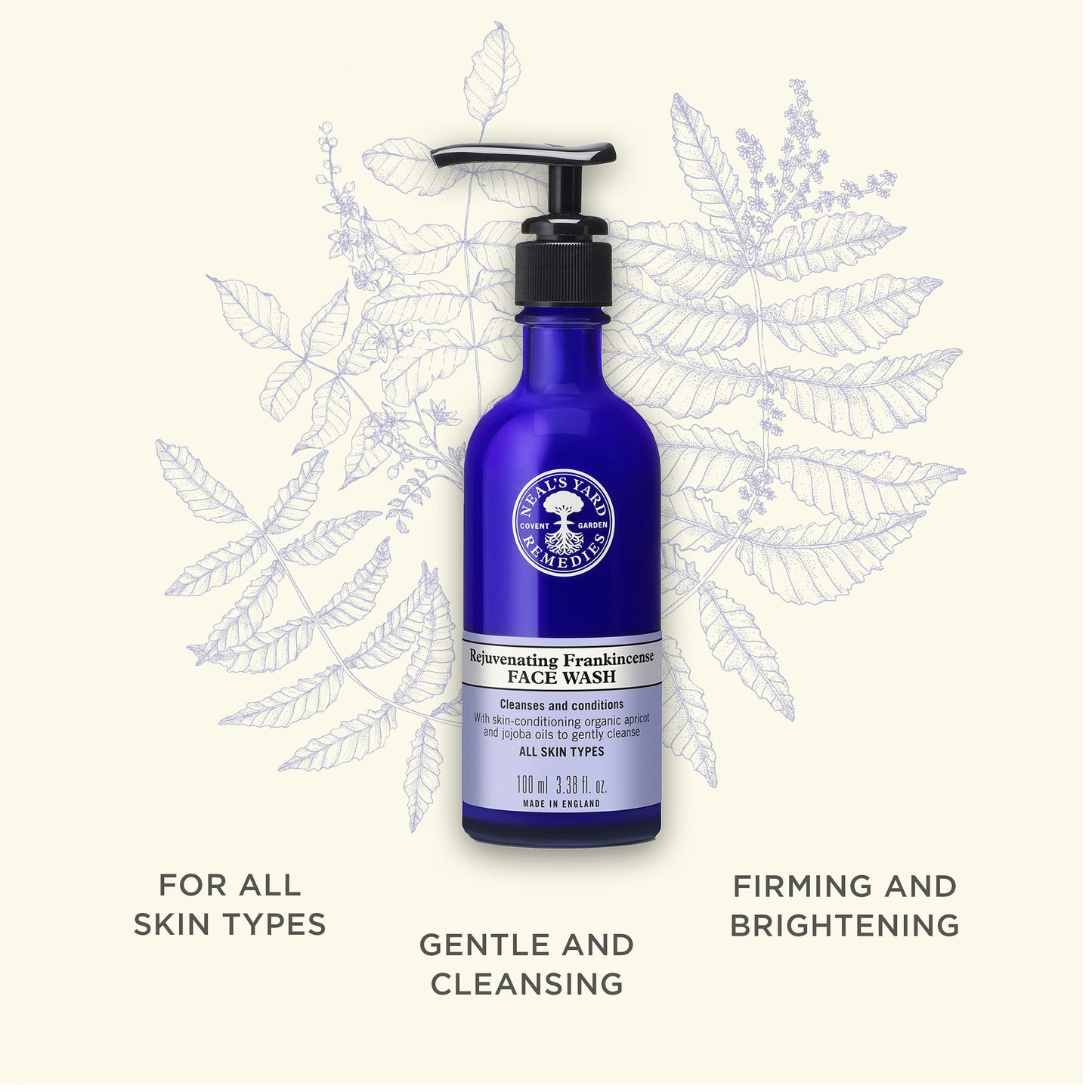 Neal's Yard Rejuvenating Frankincense Facial Wash, Gentle & Cleansing for All Skin Types, Featuring Apricot & Jojoba Oils, Vegan Approved, 100mL