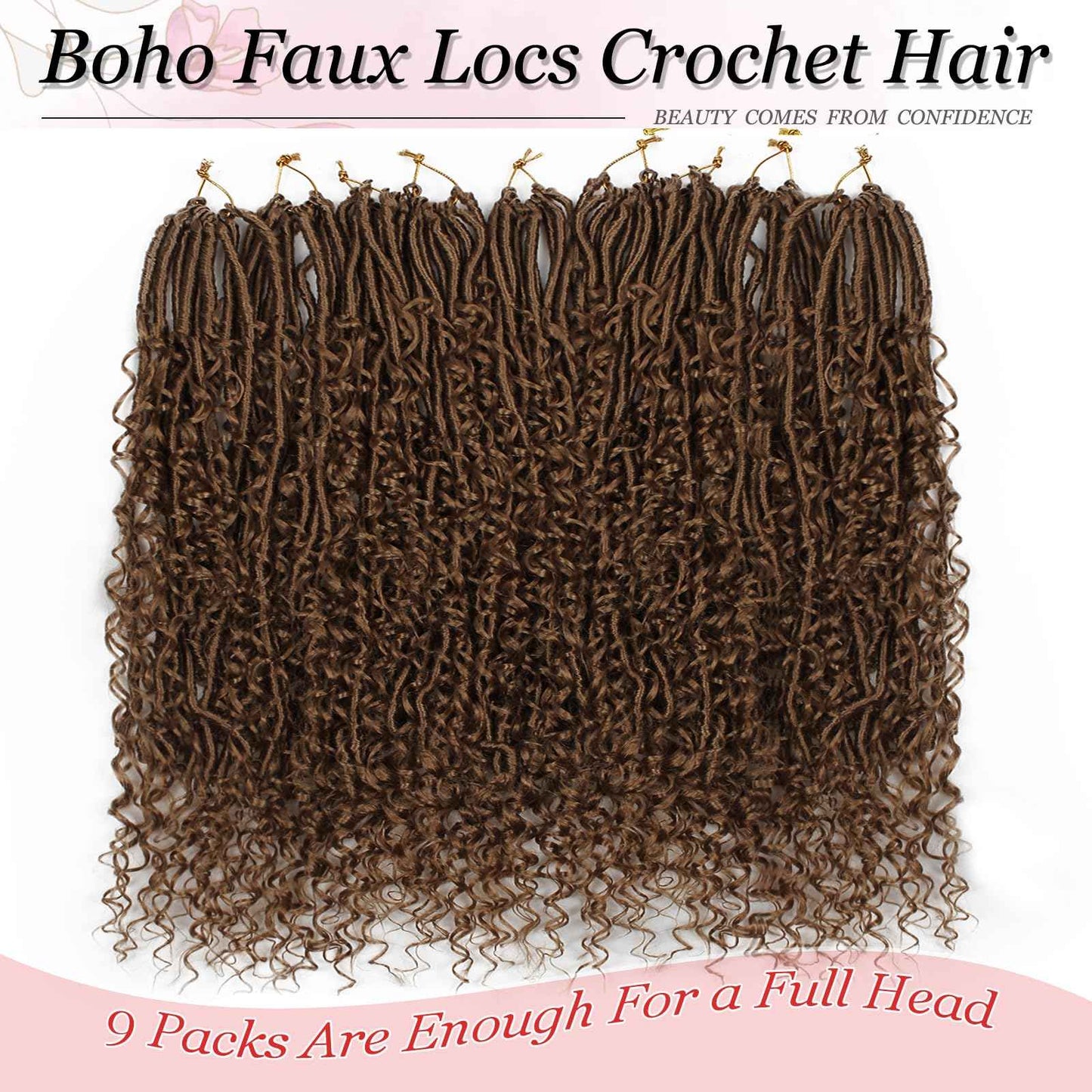 Haftaluv Boho Faux Locs Crochet Hair 9 Packs Long Goddess locs 30 Inch Boho Soft Locs With Curly Ends Pre Looped Bohemian River Loc Crochet Hair For Women (30 inch,#30)