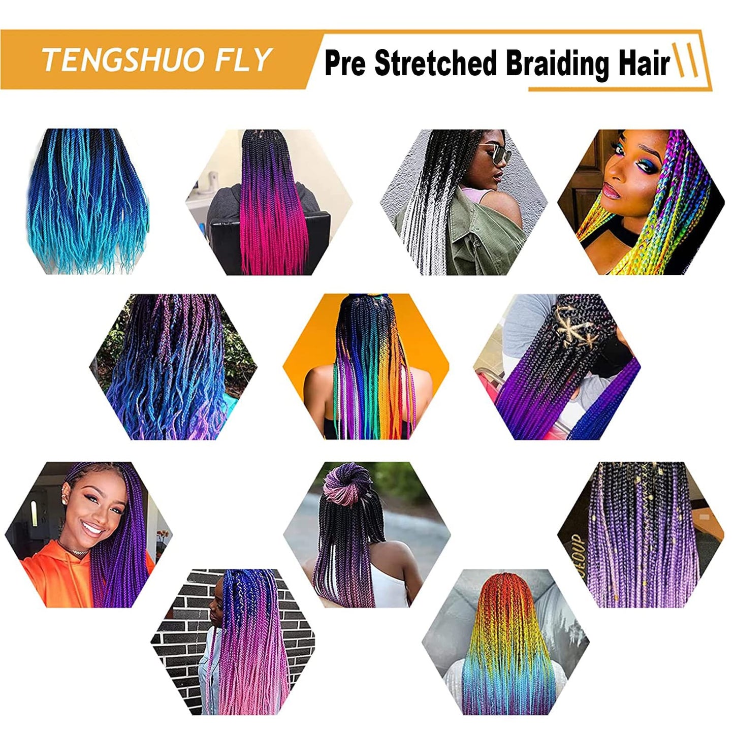 TENGSHUO FLY Pre-Stretched Braiding Hair 26 Inch 2 Packs Hot Water Setting Synthetic Hair Crochet Braiding Hair Extension(26 Inch (Pack of 2),Black to Dark Brown to Beige)