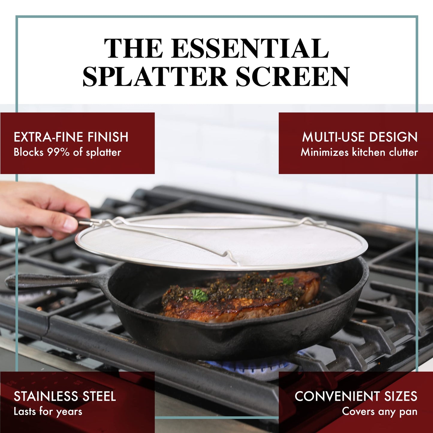 BergKoch Splatter Screen for Frying Pan - 11.5 Inch Stainless Steel Grease Splatter Guard - Cover Oil Splash when Sizzling Bacon, Cooking Fried Chicken or Popcorn