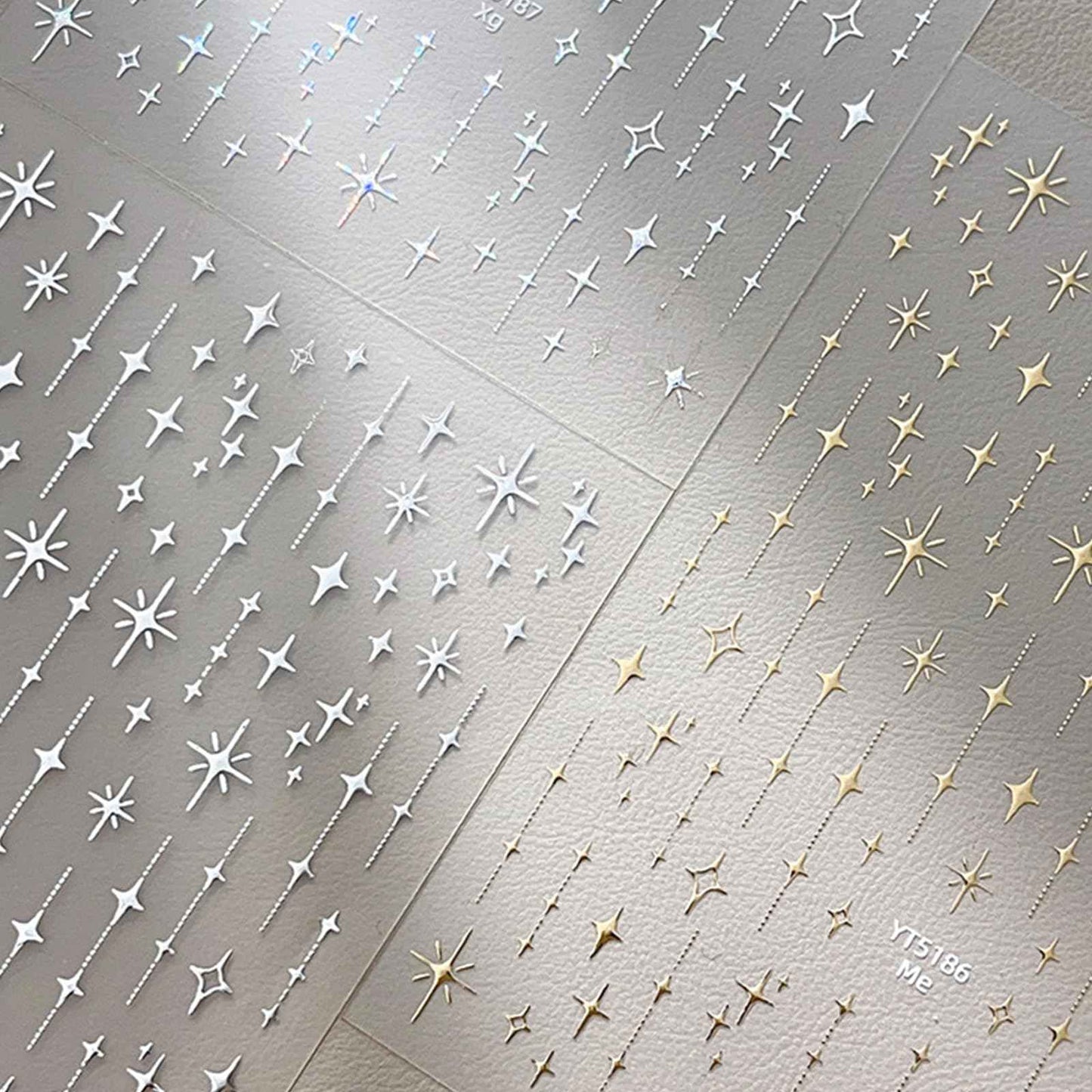 3 Sheets Star Nail Stickers Self Adhesive Aurora Silver Gold Star Nail Decals Glitter Shiny Design Nail Stickers Nail Art Supplies for Women DIY Manicure Acrylic Decoration