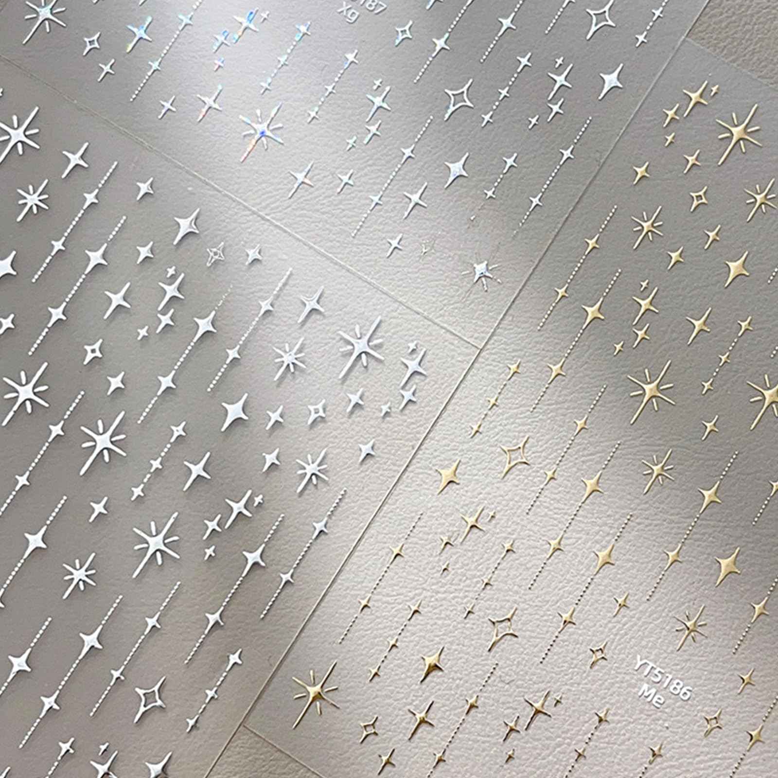 3 Sheets Star Nail Stickers Self Adhesive Aurora Silver Gold Star Nail Decals Glitter Shiny Design Nail Stickers Nail Art Supplies for Women DIY Manicure Acrylic Decoration