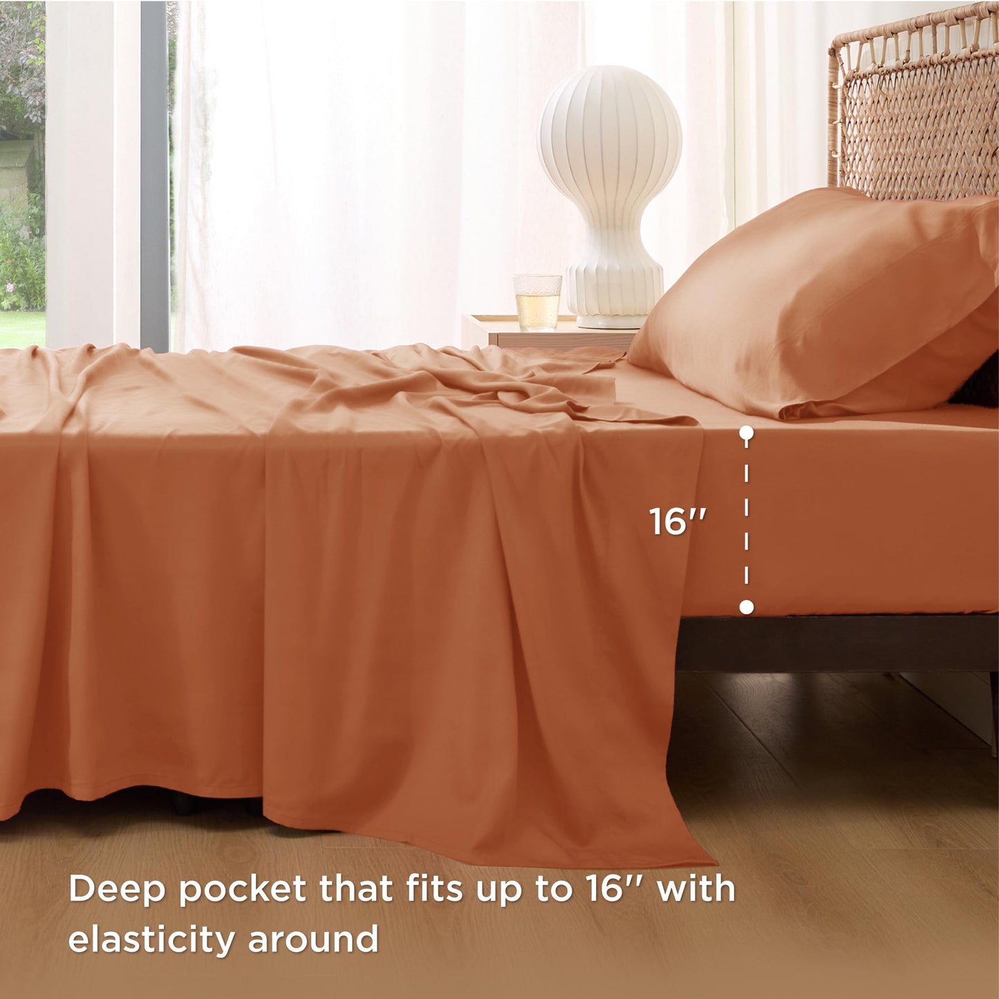 Bedsure Twin Sheets Set, Cooling Sheets Twin Size Bed Set, Rayon Derived from Bamboo, Twin Size Sheets, Breathable & Soft Bed Sheets, Hotel Luxury Silky Bedding Sheets & Pillowcases, Burnt Orange