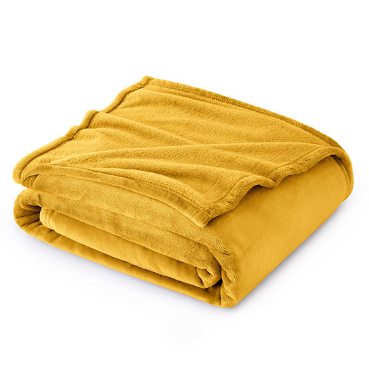 Bedsure Mustard Yellow Fleece Blanket Throw Blanket - Gold Lightweight Blanket for Sofa, Couch, Bed, Camping, Travel - Super Soft Cozy Blanket