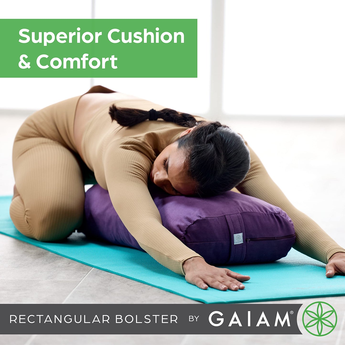 Gaiam Yoga Bolster Rectangular Meditation Pillow, Teal, 25 x 12 x 5