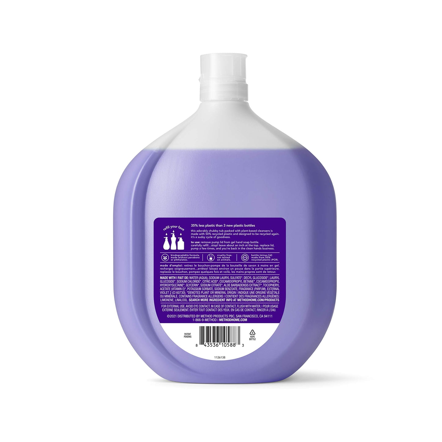 Method Gel Hand Soap, Refill, French Lavender, Recyclable Bottle, Biodegradable Formula, 34 Fl Oz (Pack of 1)