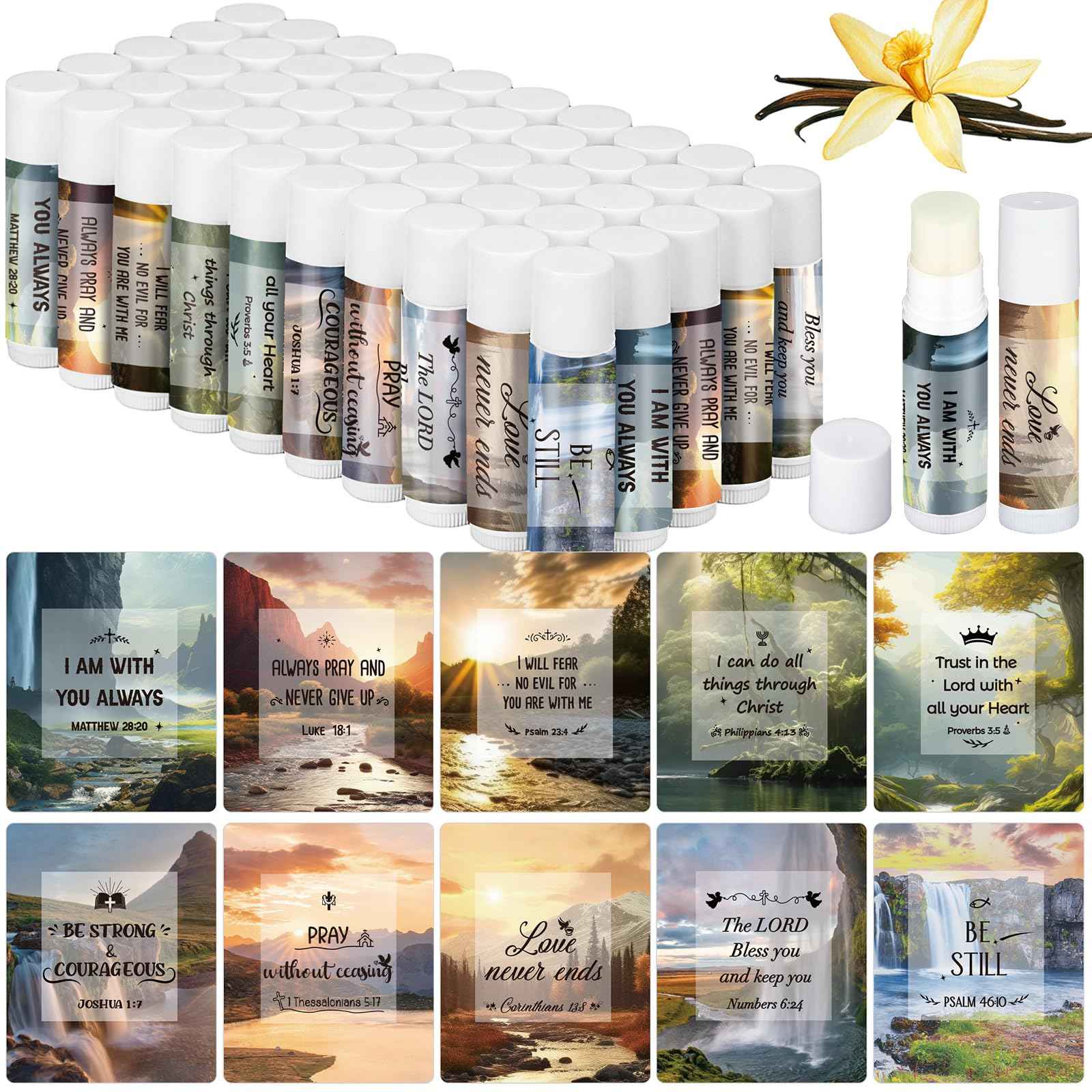 50 Pack Christmas Christian Gifts Bulk for Women Men Religious Lip Balms Bulk Church Party Favors Christmas Party Gifts Stocking Stuffers Bible Verse Study Supplies for Staff Employee Coworkers