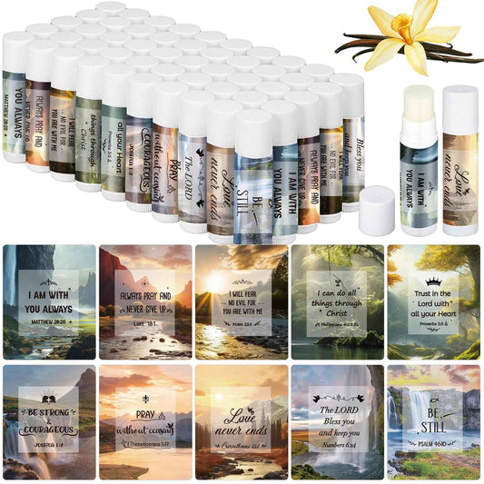 50 Pack Christmas Christian Gifts Bulk for Women Men Religious Lip Balms Bulk Church Party Favors Christmas Party Gifts Stocking Stuffers Bible Verse Study Supplies for Staff Employee Coworkers