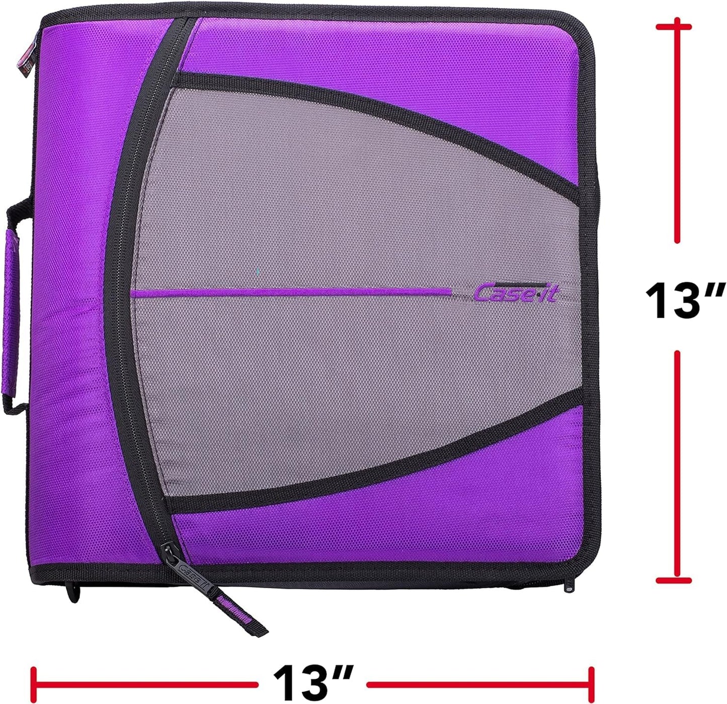 Case-it The Mighty Zip Tab Zipper Binder - 3 Inch O-Rings - 5 Color Tab Expanding File Folder - Multiple Pockets - 600 Sheet Capacity - Comes with Shoulder Strap - Deep Purple D-146