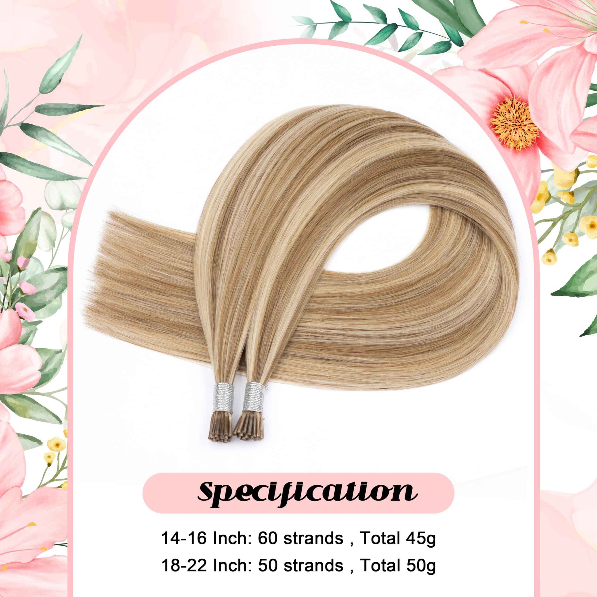 KPVXXVE Itip Human Hair Extensions Brown I Tip Hair Extensions Balayage Ash Brown Highlights Bleach Blonde Tip Real Human Hair #8/613 Cold Fusion 16 Inch 60s 45g