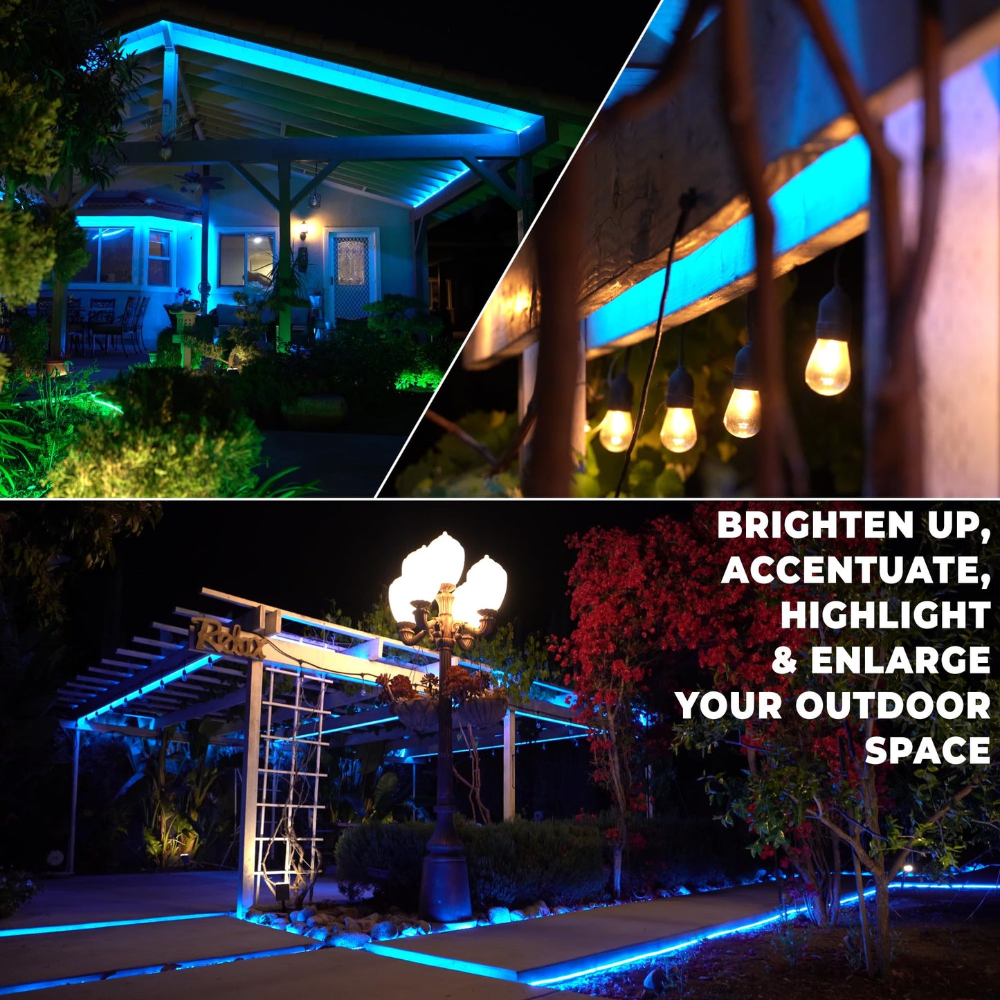 WYZworks 576LEDs 50ft LED Outside Rope Lights, Outdoor ETL Certified Waterproof Permanent 360 Degree Light Emitting, Flexible Tube, Connectable, Christmas Palm Tree Exterior Landscape, Blue