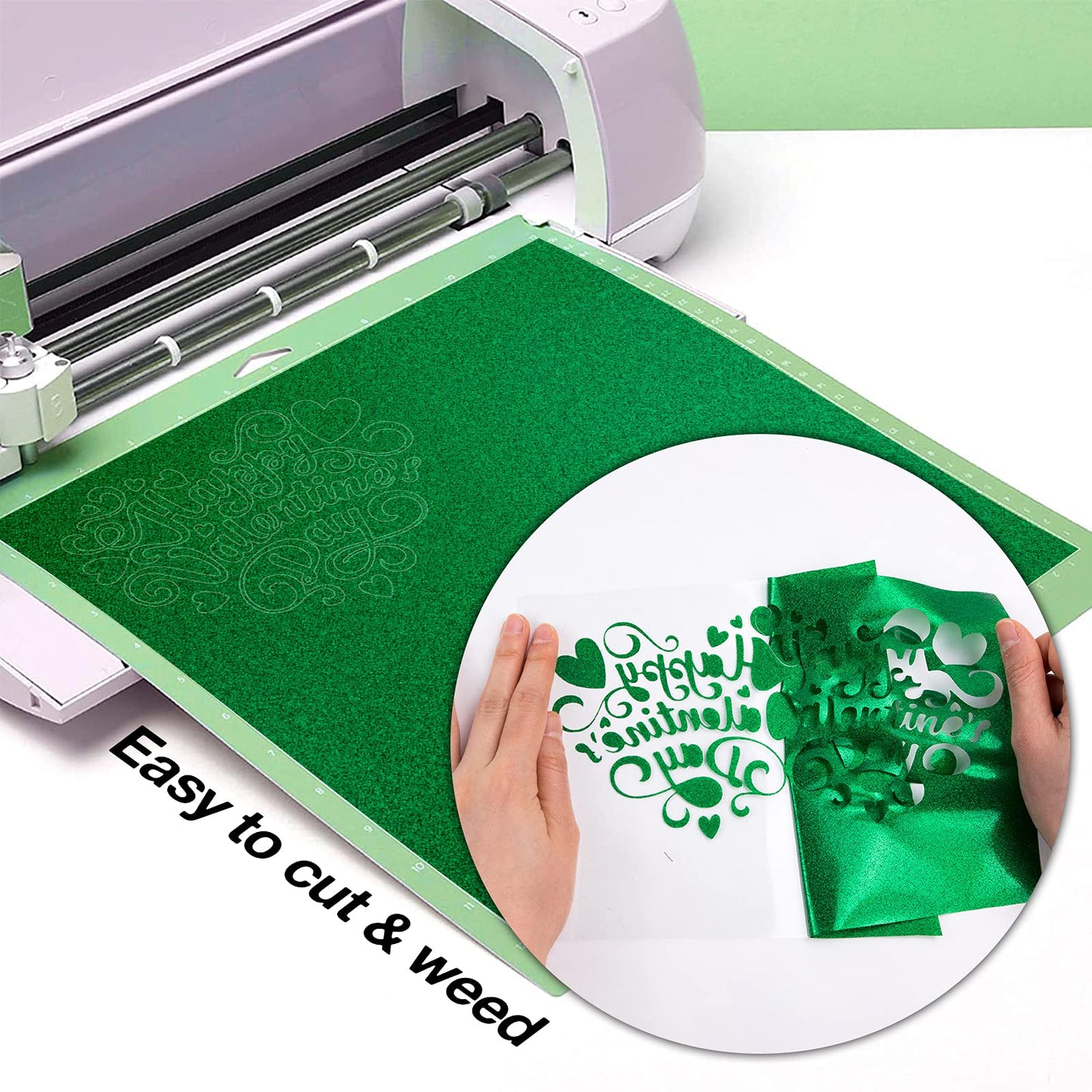 HTVRONT Green Glitter HTV Vinyl Roll-12 x 15FT Green Glitter Heat Transfer Vinyl for Shirts, Glitter Iron on Vinyl for All Cutter Machine，Easy to Cut for Heat Vinyl Design