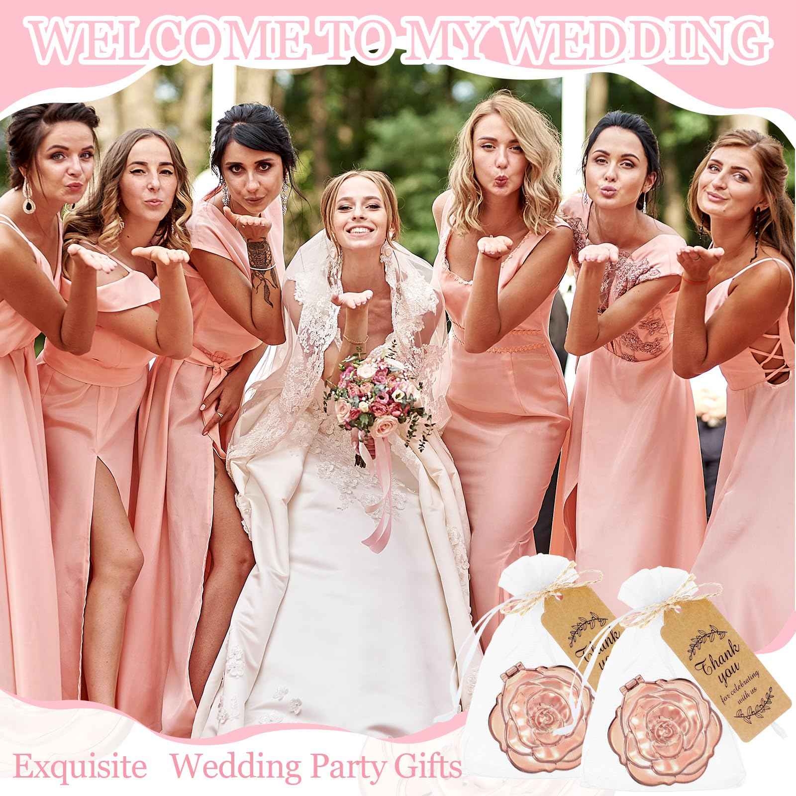 Singhoow 24 Sets Rose Compact Mirrors Brush Bulk Quinceanera Party Favors for Guests Travel Mirror Thank You Gifts Bulk for Sweet 16 15 Party Favors Bridal Shower Wedding Souvenirs(Rose Gold)