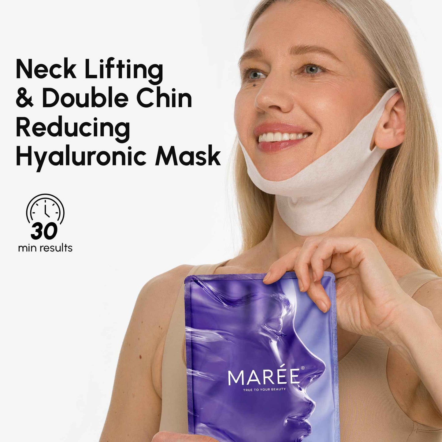 MAREE V Line Lifting Mask with Hyaluronic Acid – Deep Collagen Face Mask for Women – Jawline Shaper Facial Masks with Retinol – Tightening & Firming Neck Lift Tape – Double Chin Strap for Face Lift