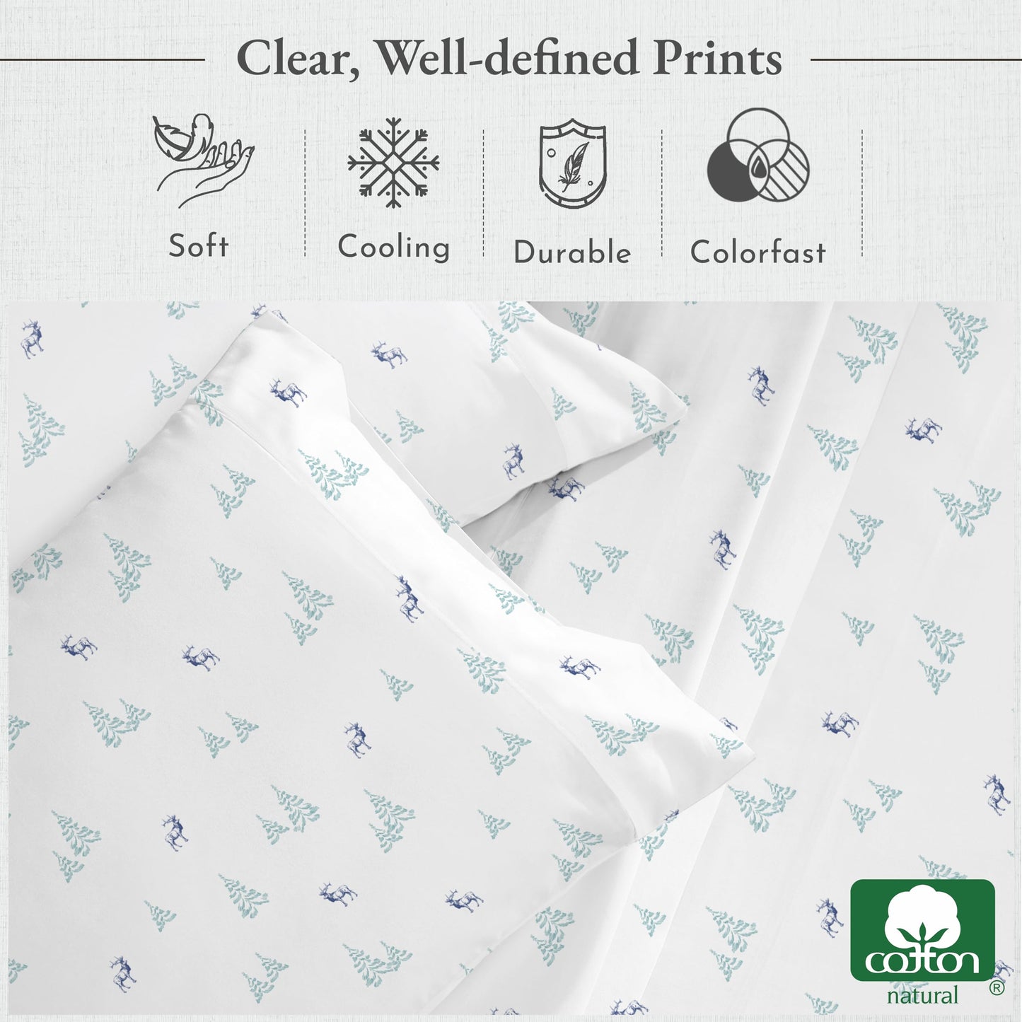 California Design Den Lodge Sheets Twin Size Printed Set, 400 Thread Count, 100% Cotton Sateen, 3 Pc Twin Size Sheets Set, Deep Pocket Sheets & Pillowcase Set - Lodge Camp