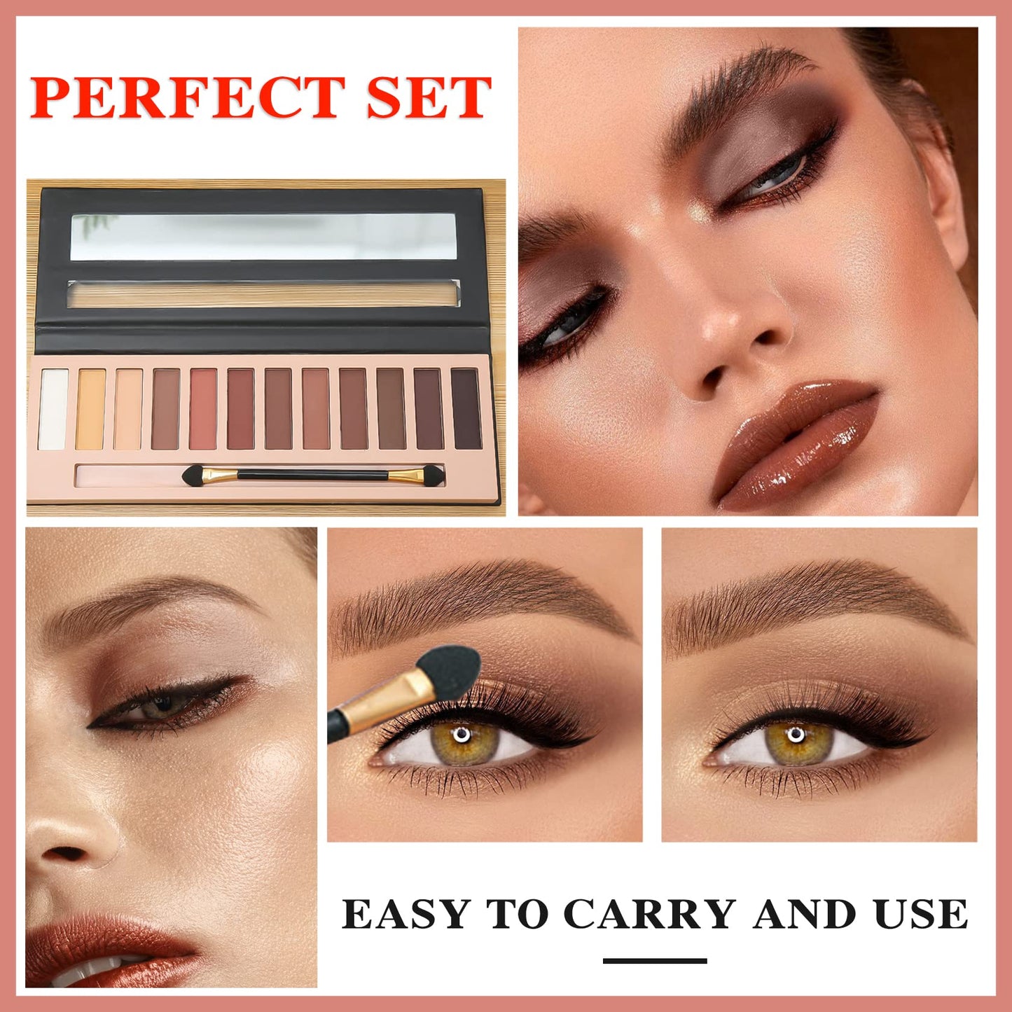 2PCS 12Colors Naked Eyeshadow Palette,nude Eyeshadow Palette,Natural Shimmer Glitter Eyeshadow Palette,Eye Shadow Palette with Brush,Waterproof & Long Lasting Smokey Eye Makeup(Matte+Shimmer)