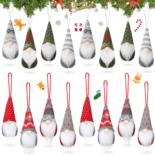 Christmas Gnomes Ornaments Doll Christmas Tree Hanging Ornaments Handmade Swedish Tomte Decorations Plush Scandinavian Santa Elf Hanging Dolls for Christmas Holiday Party Decorations(16 Pieces)