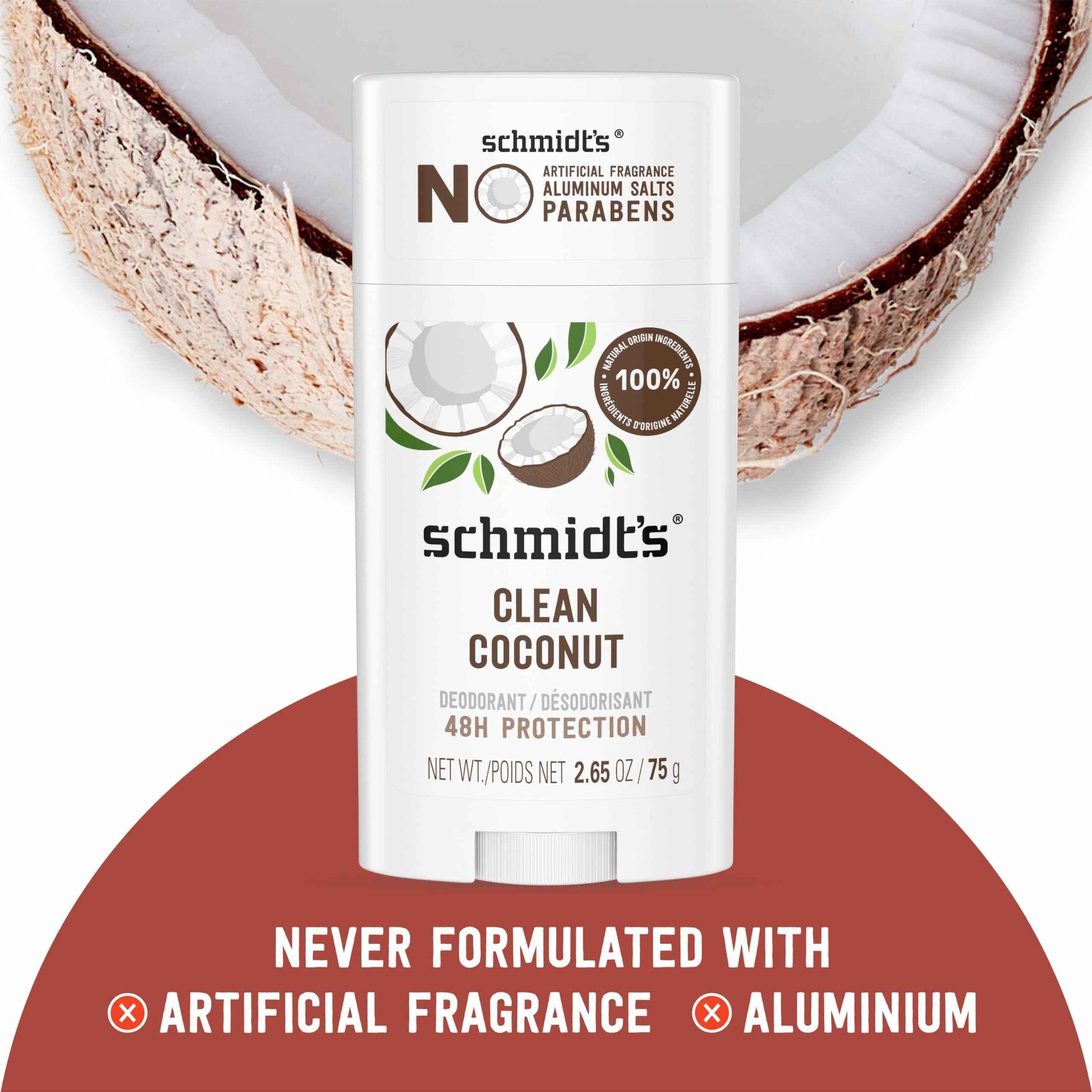 Schmidt's Aluminum-Free Vegan Deodorant Rose & Vanilla 2 Count and Clean Coconut 2.65 oz Each, 24 Hour Odor Protection