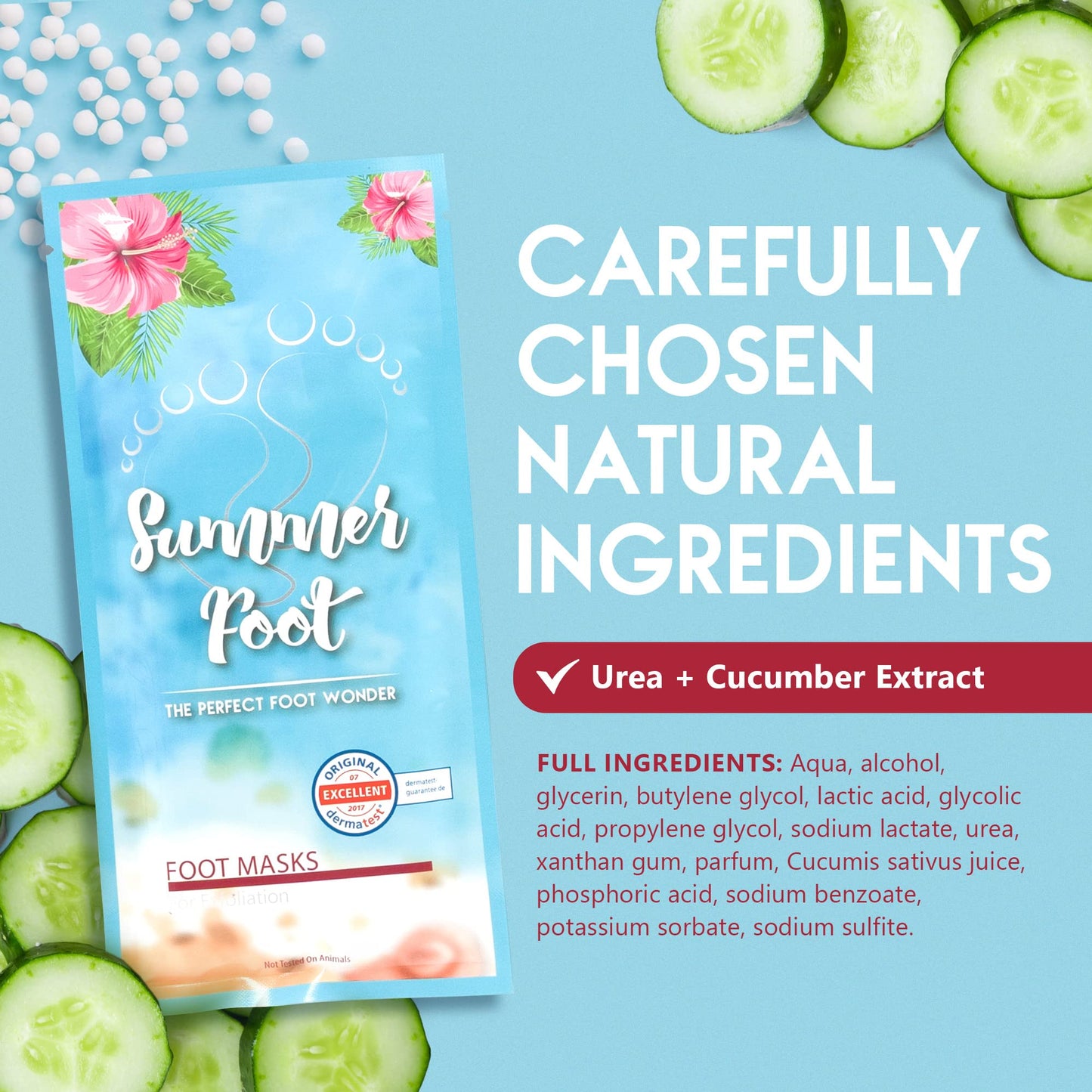 Summer Foot Peeling Mask That Removes Dead Skin - Dermatologically Tested Callus Remover for Dry Cracked Feet - Exfoliating Foot Peel Mask for Baby Soft Feet - Cucumber & Urea Extracts