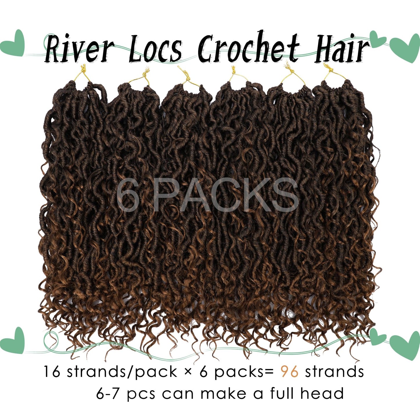 LIYATE Goddess Locs Crochet Hair 14 Inch 6 Packs Faux Locs Crochet Hair for Black Women Pre Looped Soft River Locs Crochet Braids with Curly Hair Bohemian Hippie Locs Hair Extensions(T1B/30)