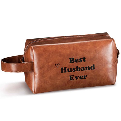 EYxsaxenk Man Travel Toiletry Bag - Father's Day Best Husband Ever Man PU Leather Travel Essential Makeup Organizer Pouch Bag Organizer Bathroom Accessories Dopp Kit Husband Dad's Birthday Party Gifts