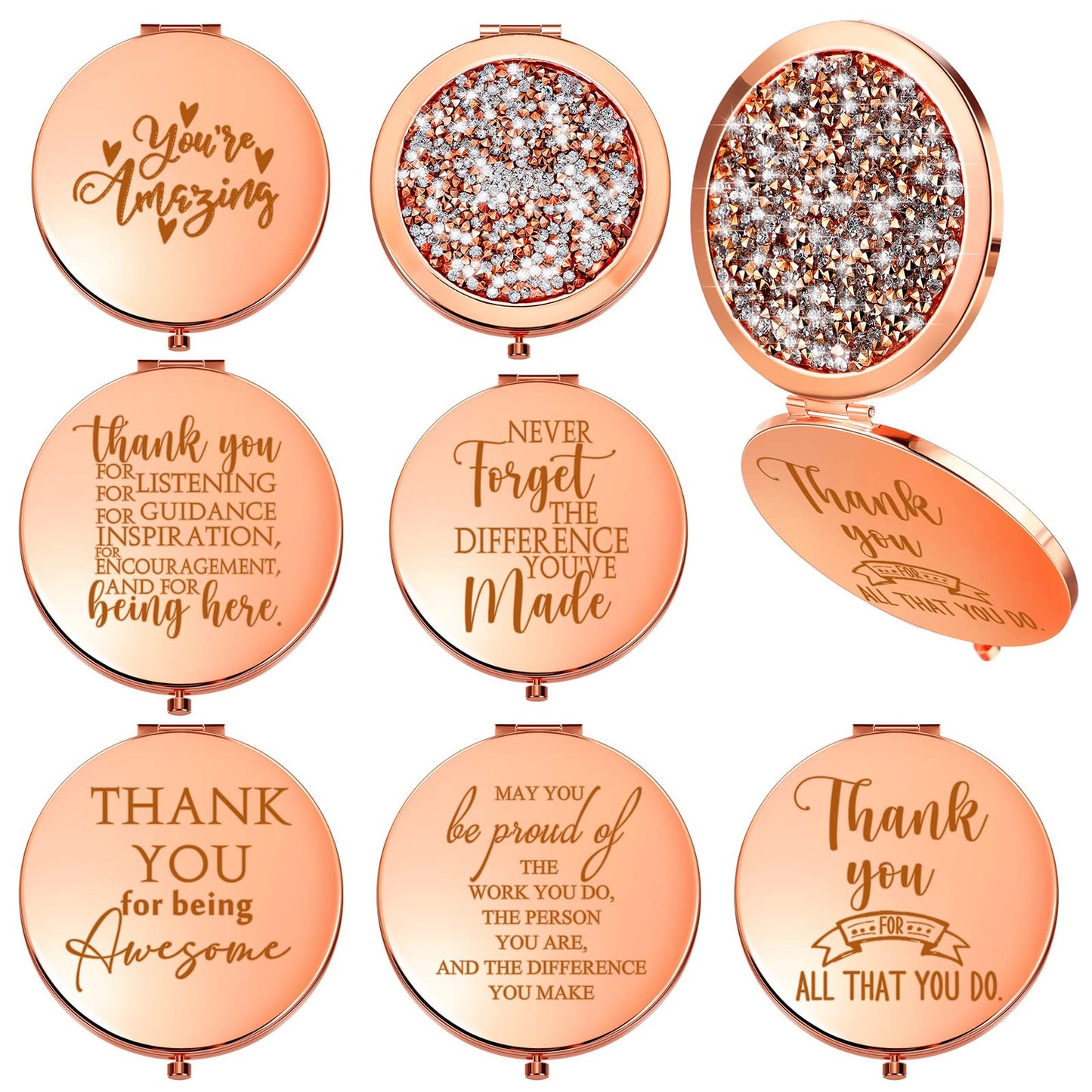 Unittype 6 Pcs Inspirational Compact Mirror Bulk Employee Appreciation Gifts Pocket Mirror for Women Motivational Graduation Gift Magnifying Mirror for Friends Teacher Coworker Nurse(Rose Gold)