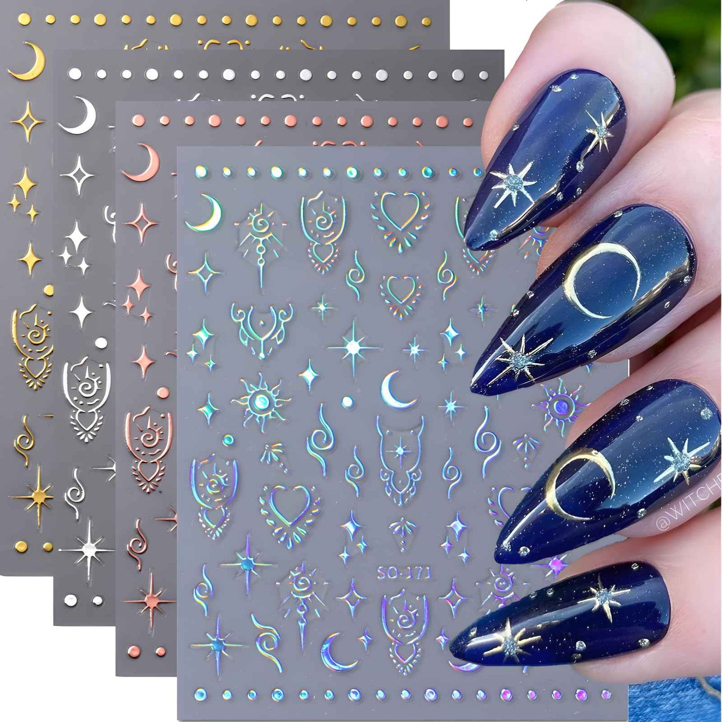 Namrec 12 Sheets Star Nail Stickers for Nail Art Gold Moon Star Nail Art Stickers Decals 3D Self Adhesive Aurora Nail Decals Silver Star Nail Art Design Decoration Accessories for Women, Style 3