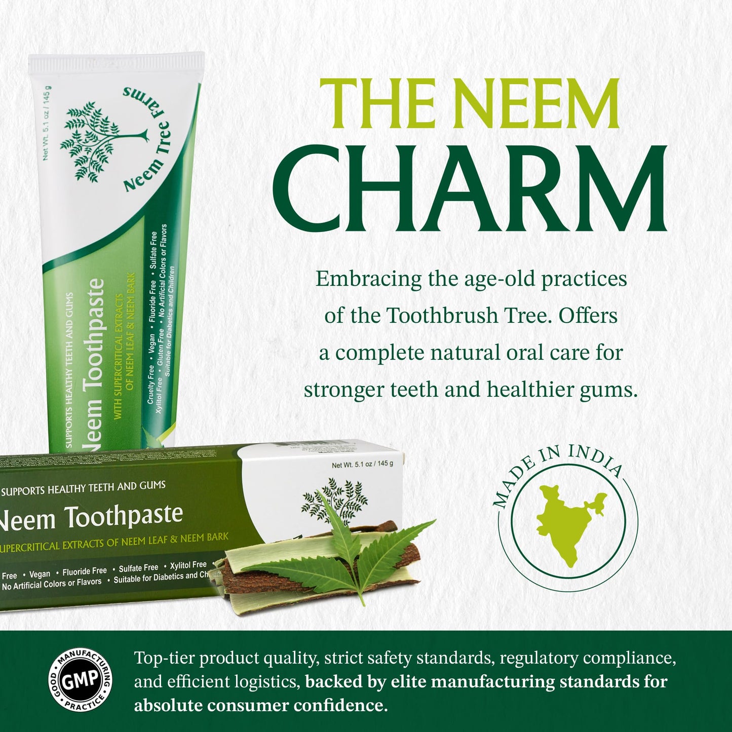 Neem Toothpaste - Fluoride Free Toothpaste Adult, Children & Diabetic Friendly - 100% Vegan Natural Toothpaste Fluoride Free, Gluten Free, No Artificial Ingredients - with Clove & Stevia (4 pk)