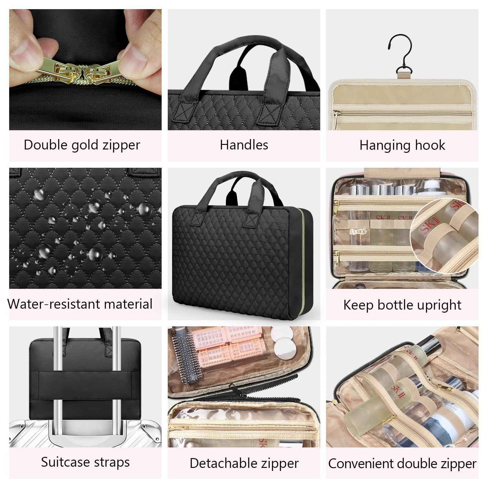 urophylla Detachable Travel Toiletry Bag for Women - Large Toiletry Bags for Traveling Women - Hanging Makeup Cosmetic Bag, Organizer for Travel Accessories Cruise Essential - Travel Size Toiletries