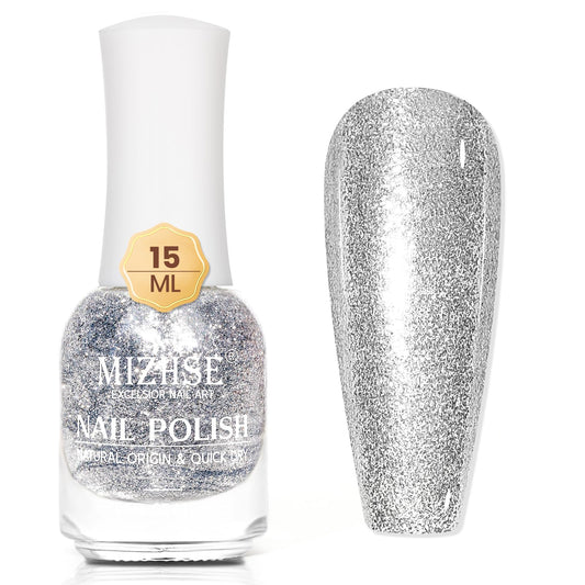 MIZHSE Glitter Nail Polish, Metallic Silver Nail Polish Air Dry Fast, 15ml High Glossy Sparkle Shiny Nail Pigment Water-based Chrome Nail Polish Nail Art Salon Manicure Home