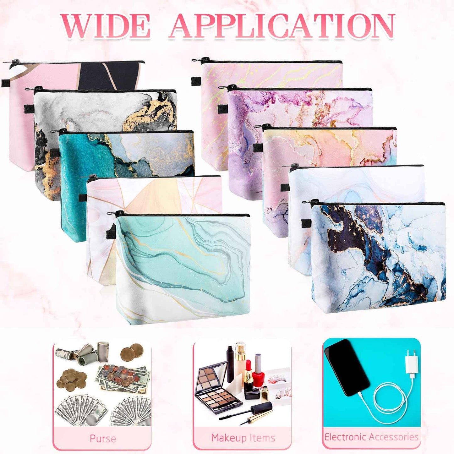 Dunzy 16 Pcs Makeup Bags Bulk Graduation Gift Cosmetic Bag Makeup with Zipper Pouch Waterproof Portable Travel Toiletry for Women Teacher Birthday Thanksgiving Christmas Gifts (Marble)