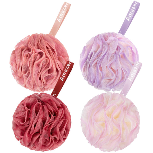 AmazerBath Loofah Sponge 60g/Piece, Exfoliating Bath Sponge Body Scrubber - Loofa Set of 4 - SunsetBerry Colors, Medium