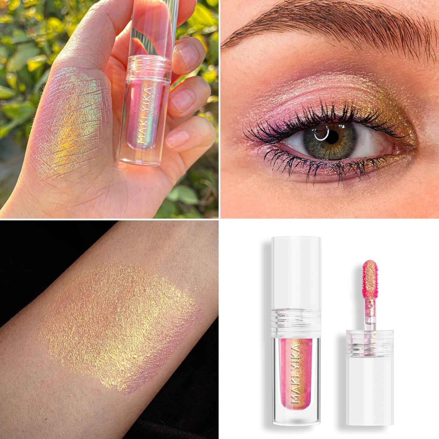 MAKI YIKA Glitter Eyeshadow Gold Liquid Multichrome Eyeshadows Long Lasting, Metallic Chameleon Eye Shadow Smudgeproof Holographic Multi-Dimensional Eye Looks (#9 Ember)