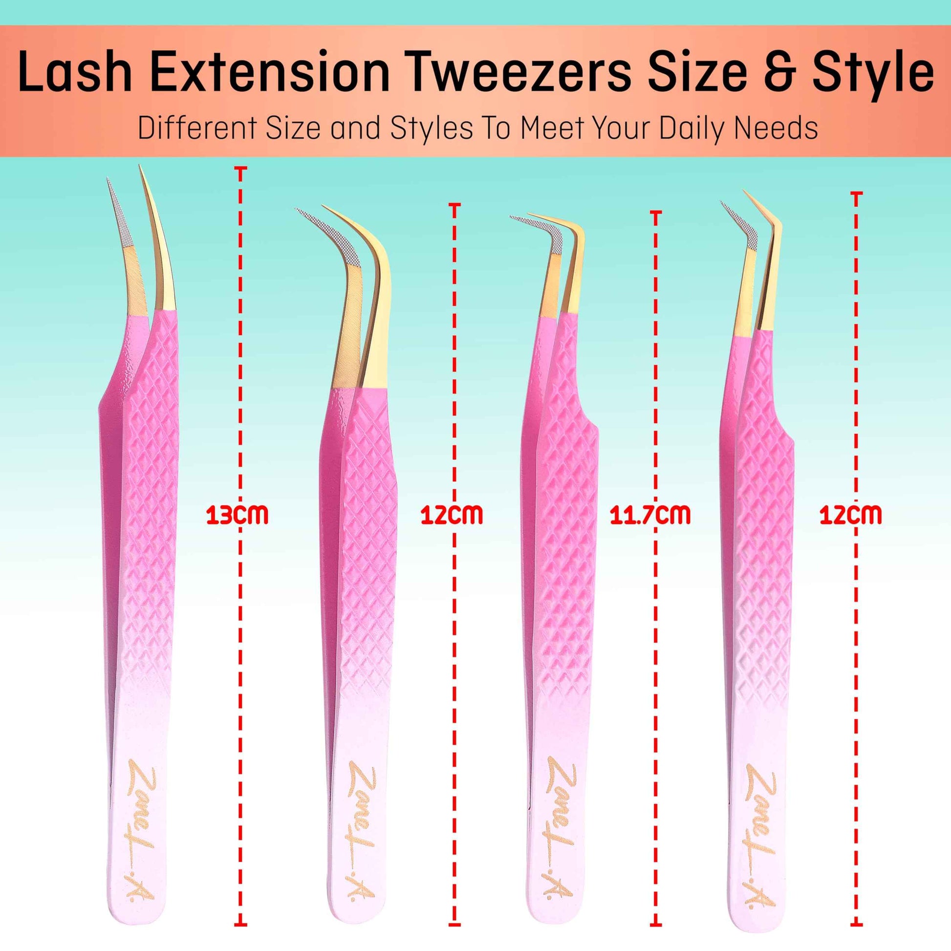 Zane L.A. Nano Fiber Tip Professional Eyelash Extension Tweezers, a pack of 4, Quality tweezers made with Japanese Stainless Steel, FREE Eyelash Separator. (Pink and White)